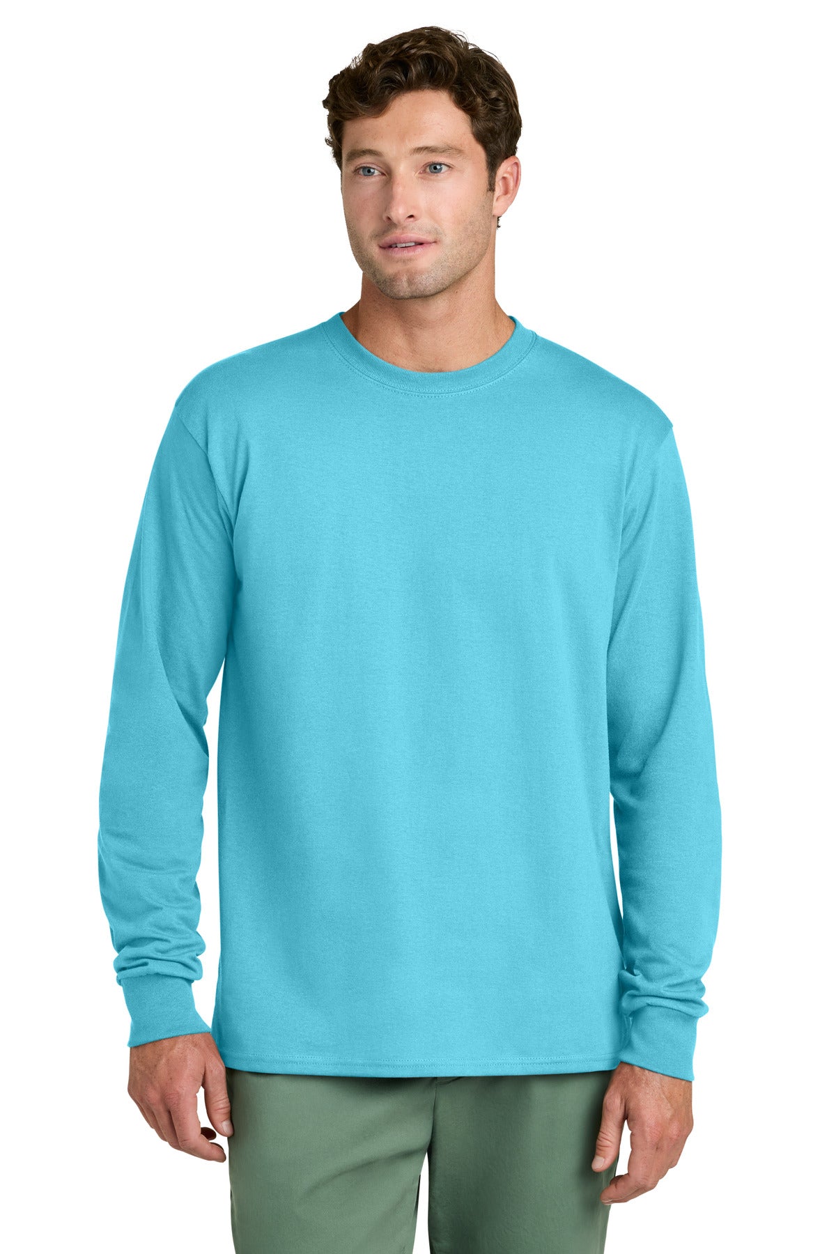 Port & Co Long Sleeve Core Cotton Tee. PC54LS - Aquatic Blue - front