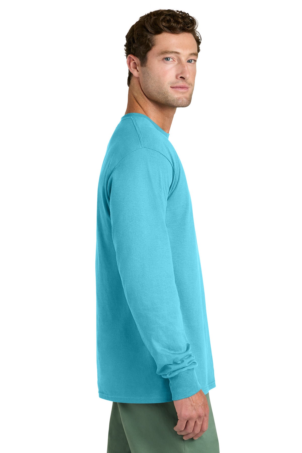 Port & Co Long Sleeve Core Cotton Tee. PC54LS - Aquatic Blue - side