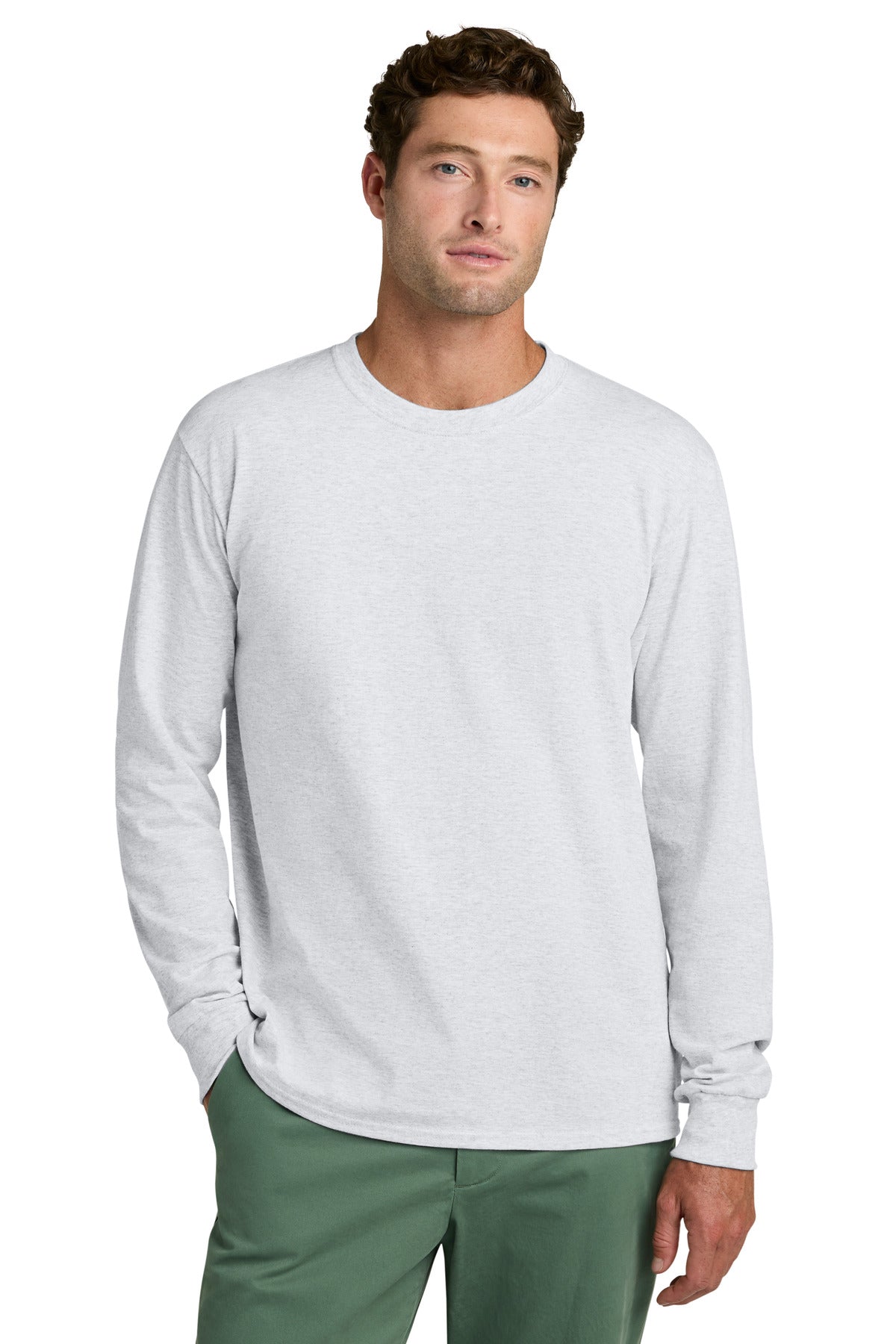 Port & Co Long Sleeve Core Cotton Tee. PC54LS - Ash - front