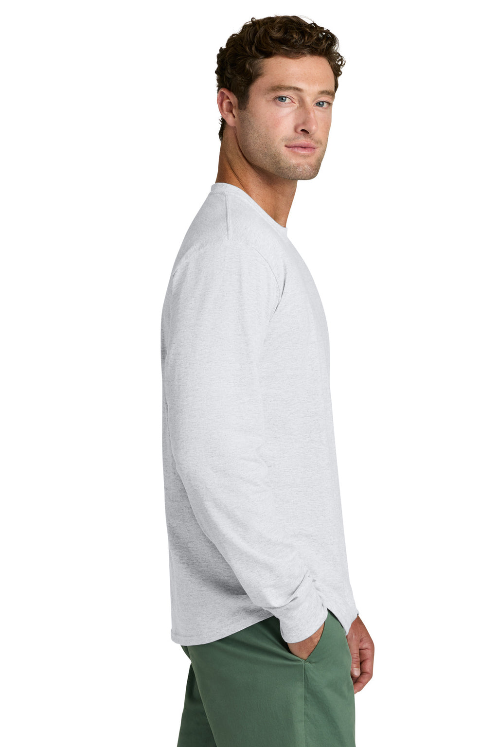Port & Co Long Sleeve Core Cotton Tee. PC54LS - Ash - side