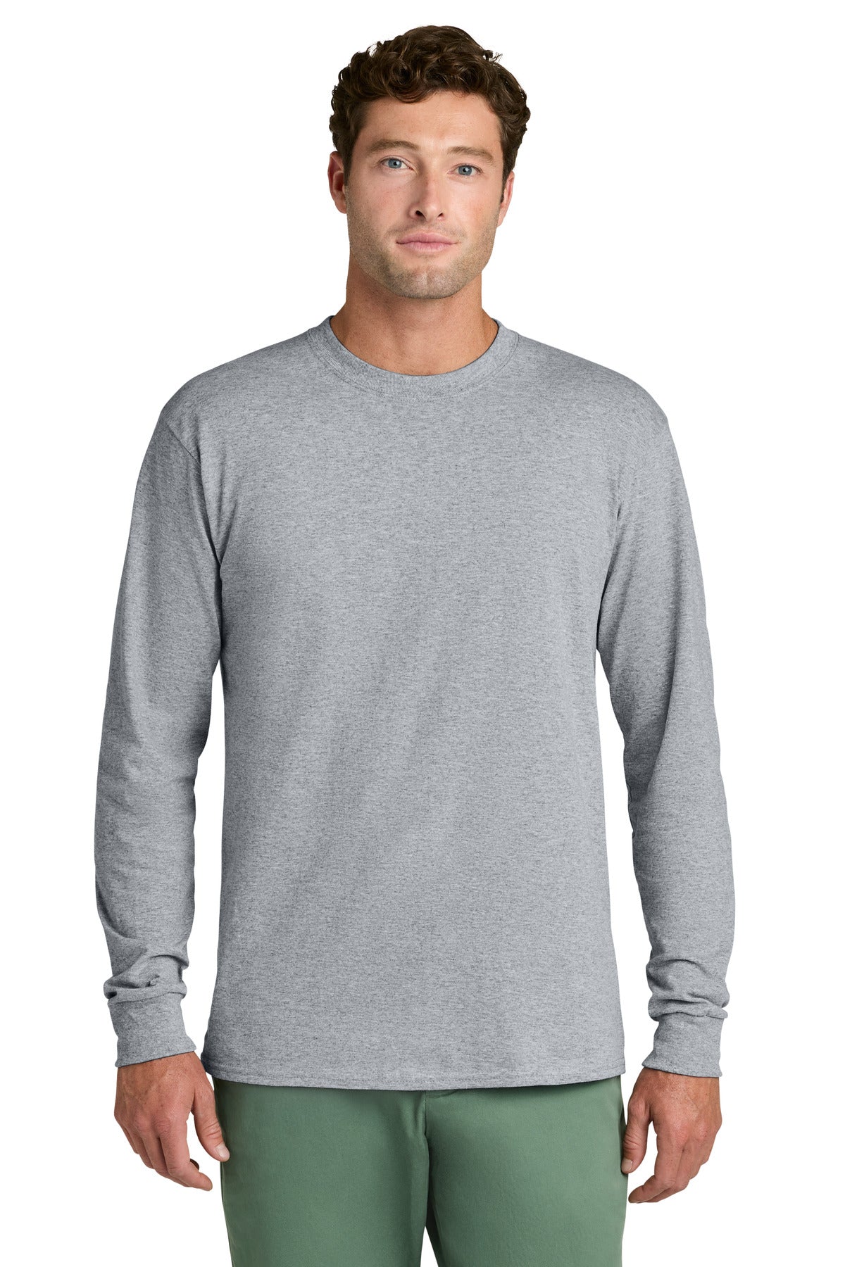 Port & Co Long Sleeve Core Cotton Tee. PC54LS - Athletic Heather - front