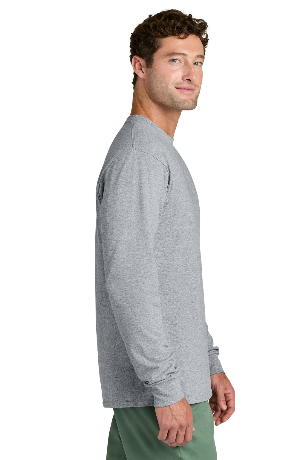 Port & Co Long Sleeve Core Cotton Tee. PC54LS - Athletic Heather - side