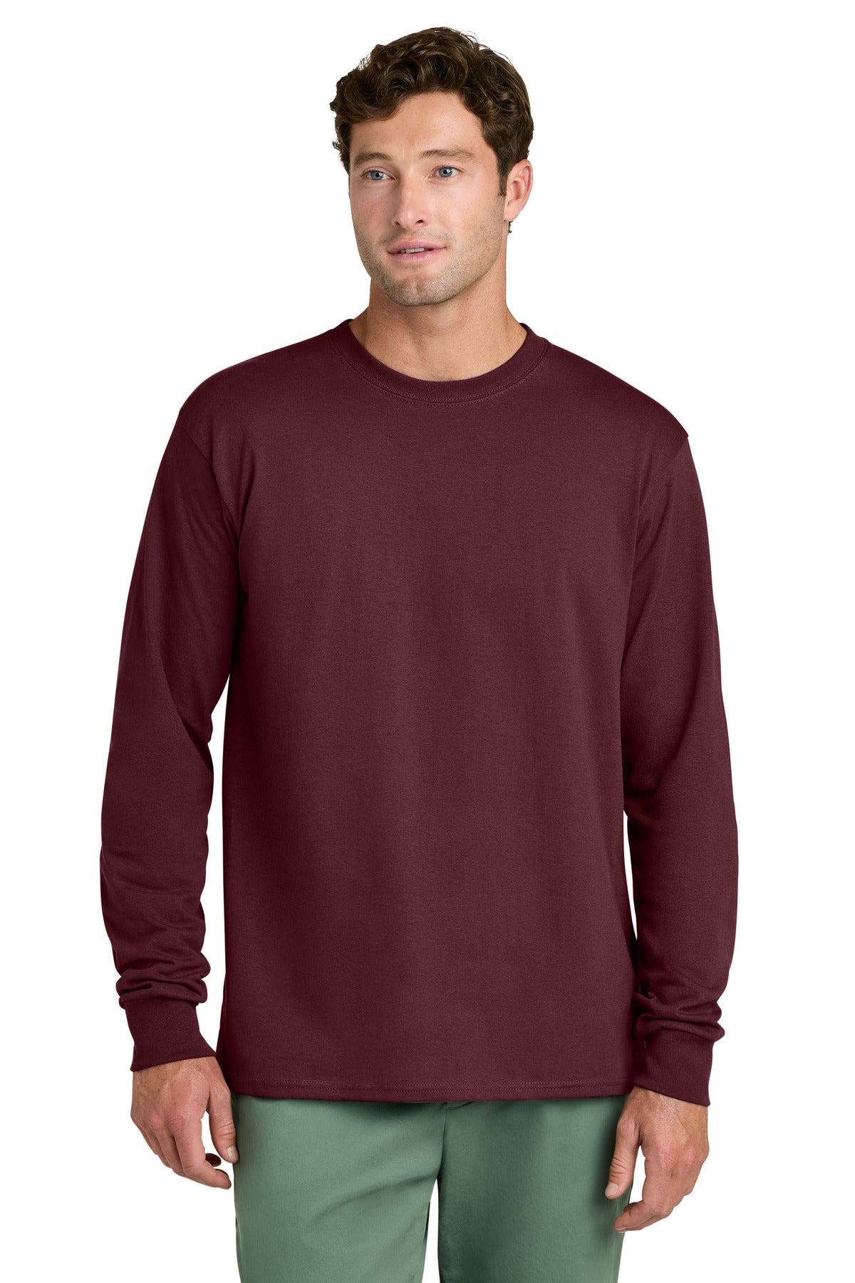 Port & Co Long Sleeve Core Cotton Tee. PC54LS - Athletic Maroon - front