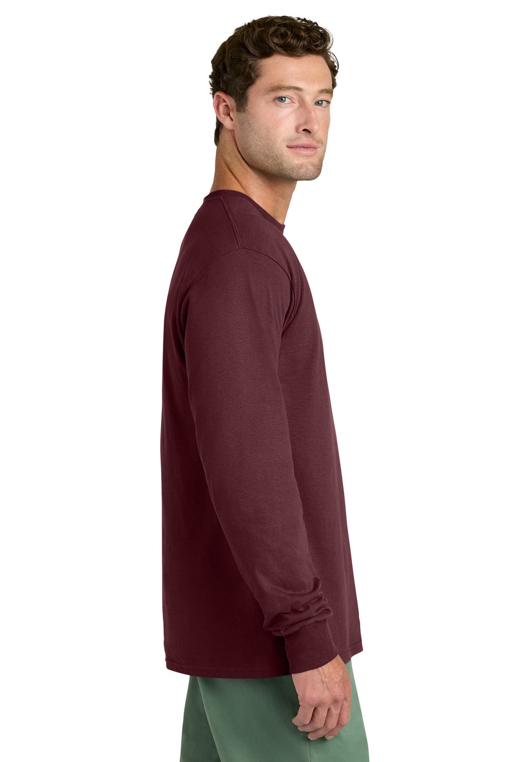 Port & Co Long Sleeve Core Cotton Tee. PC54LS - Athletic Maroon - side