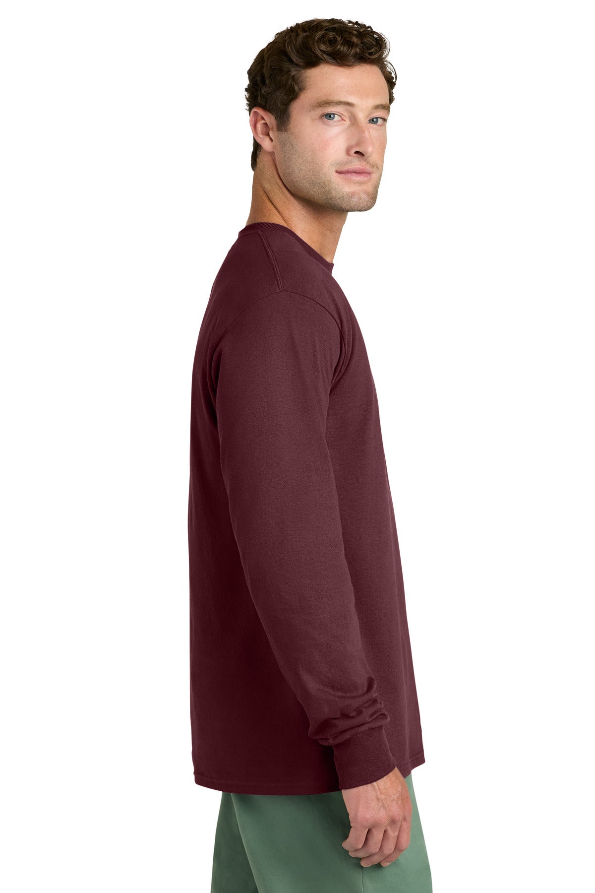 Port & Co Long Sleeve Core Cotton Tee. PC54LS - Athletic Maroon - side