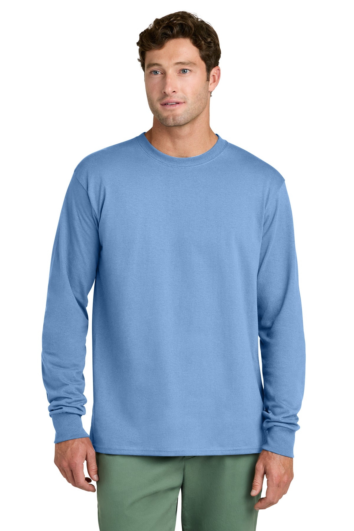 Port & Co Long Sleeve Core Cotton Tee. PC54LS - Carolina Blue - front