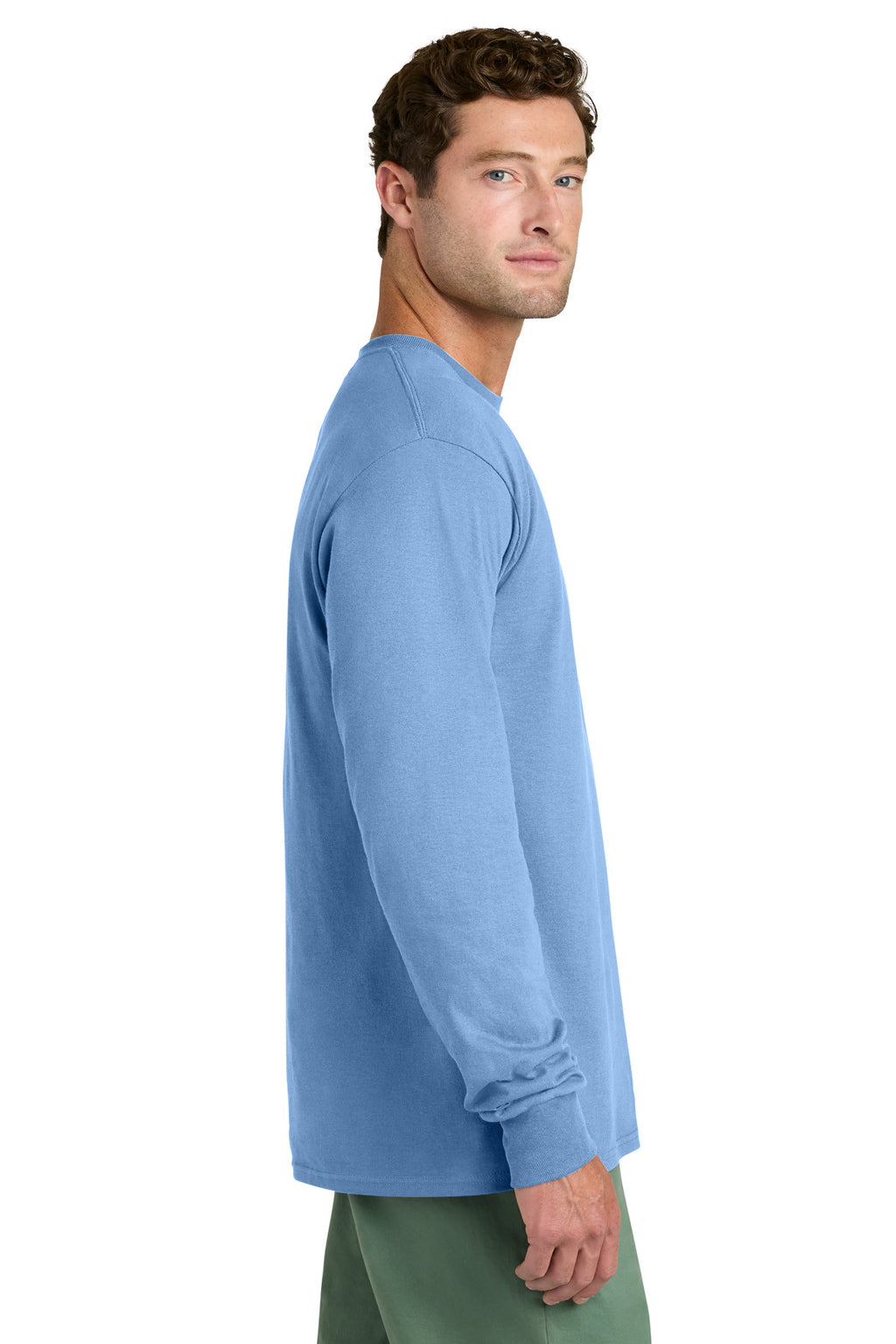 Port & Co Long Sleeve Core Cotton Tee. PC54LS - Carolina Blue - side