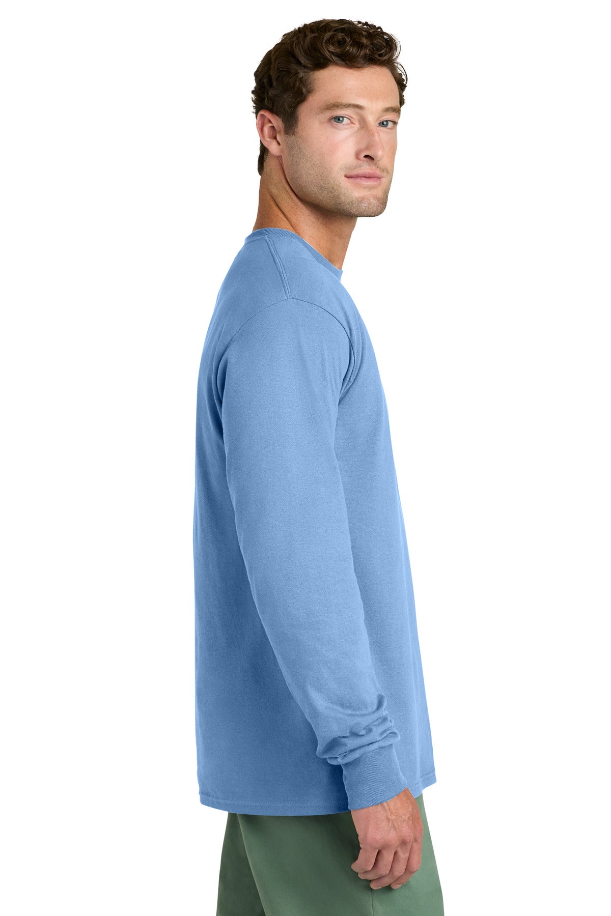 Port & Co Long Sleeve Core Cotton Tee. PC54LS - Carolina Blue - side