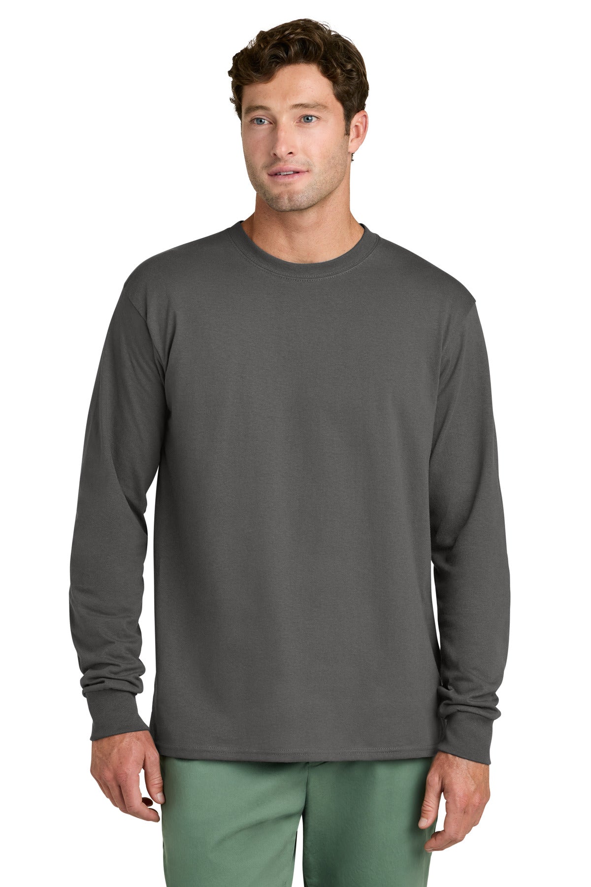 Port & Co Long Sleeve Core Cotton Tee. PC54LS - Charcoal - front
