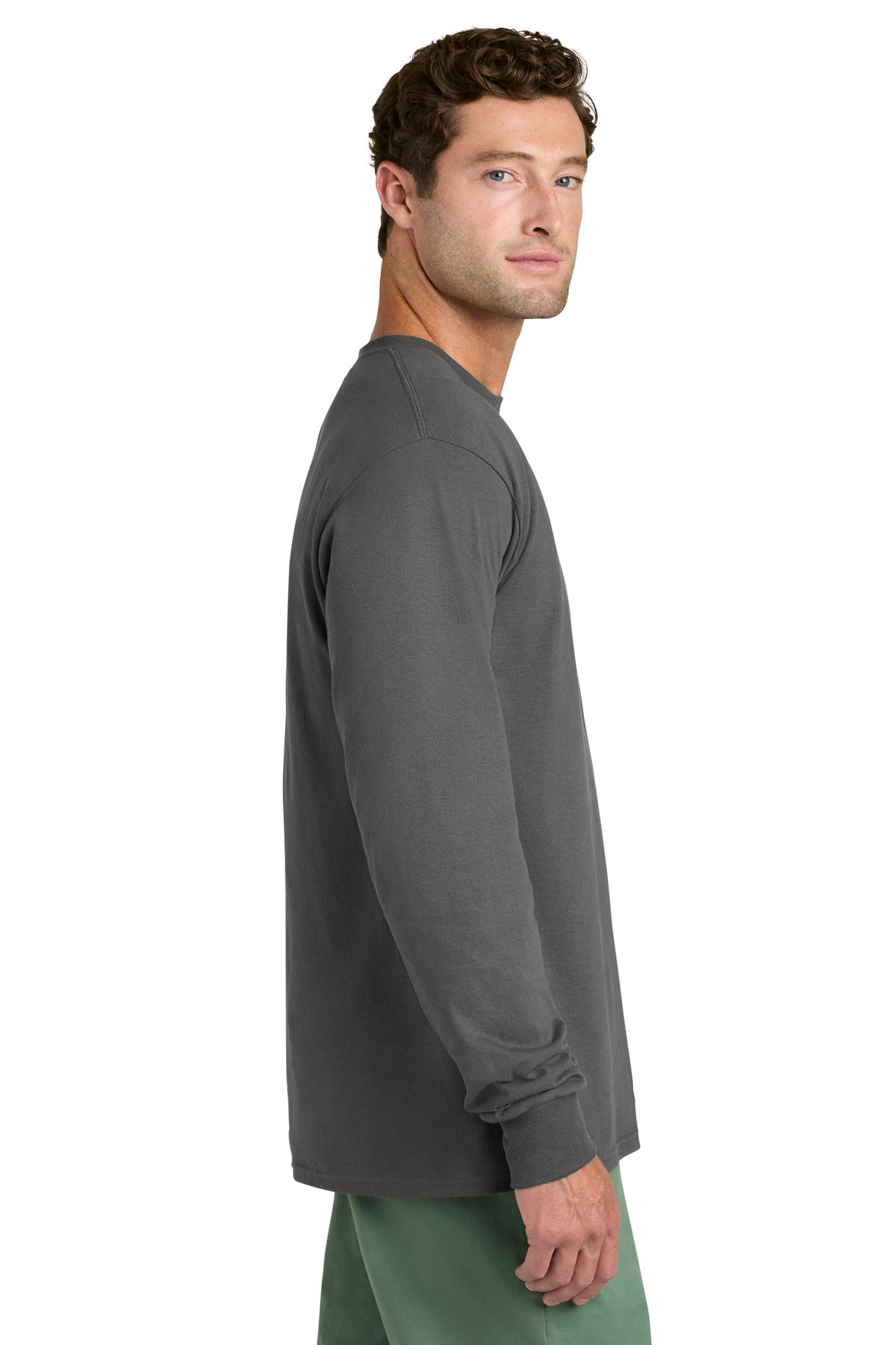 Port & Co Long Sleeve Core Cotton Tee. PC54LS - Charcoal - side