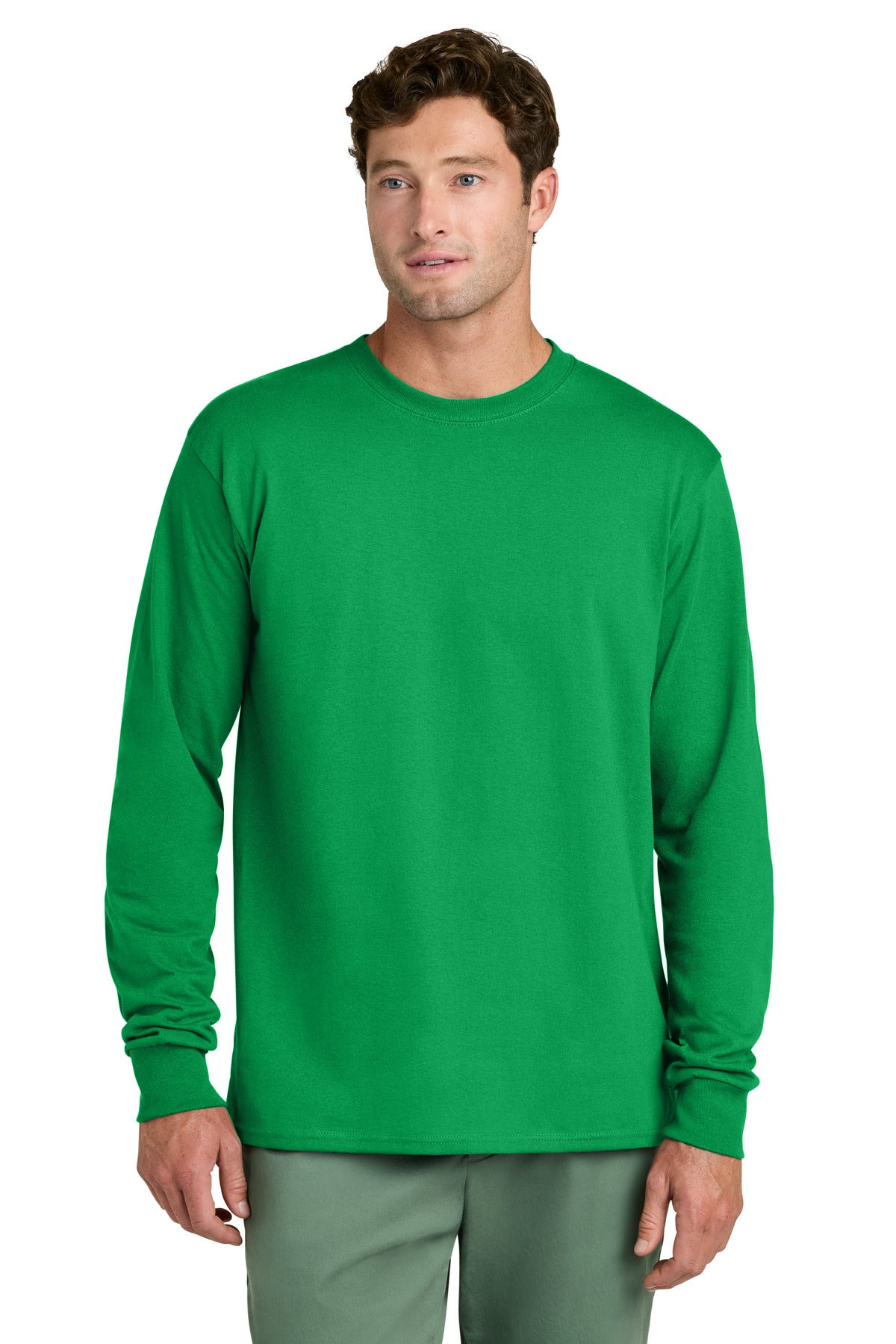 Port & Co Long Sleeve Core Cotton Tee. PC54LS - Clover Green - front