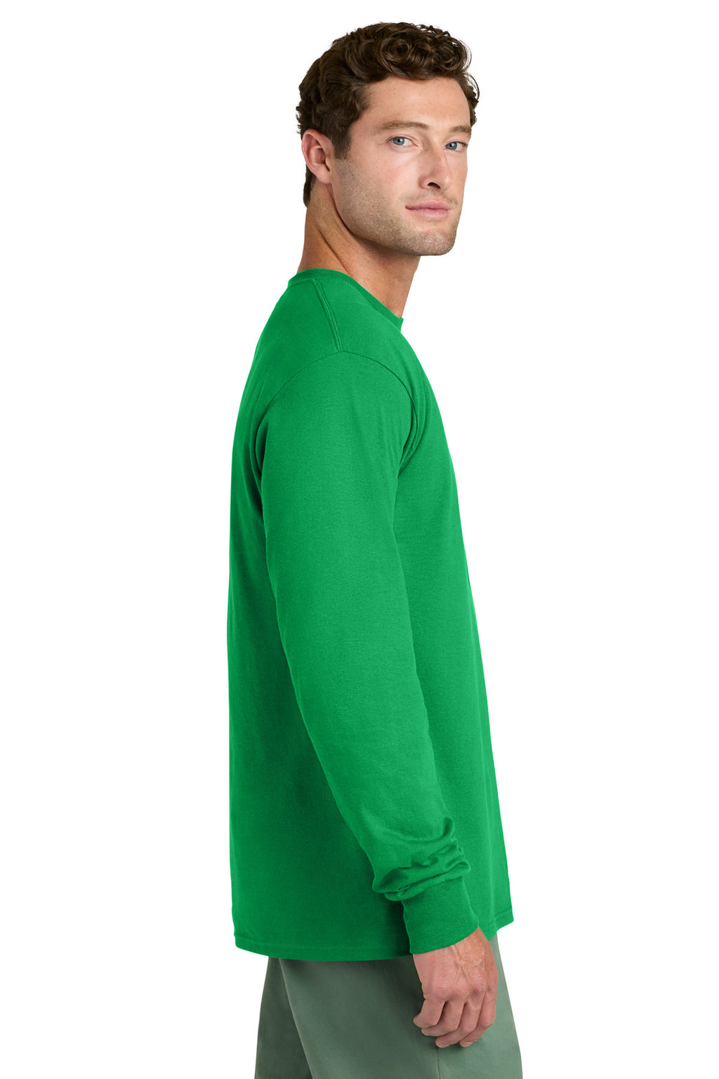 Port & Co Long Sleeve Core Cotton Tee. PC54LS - Clover Green - side