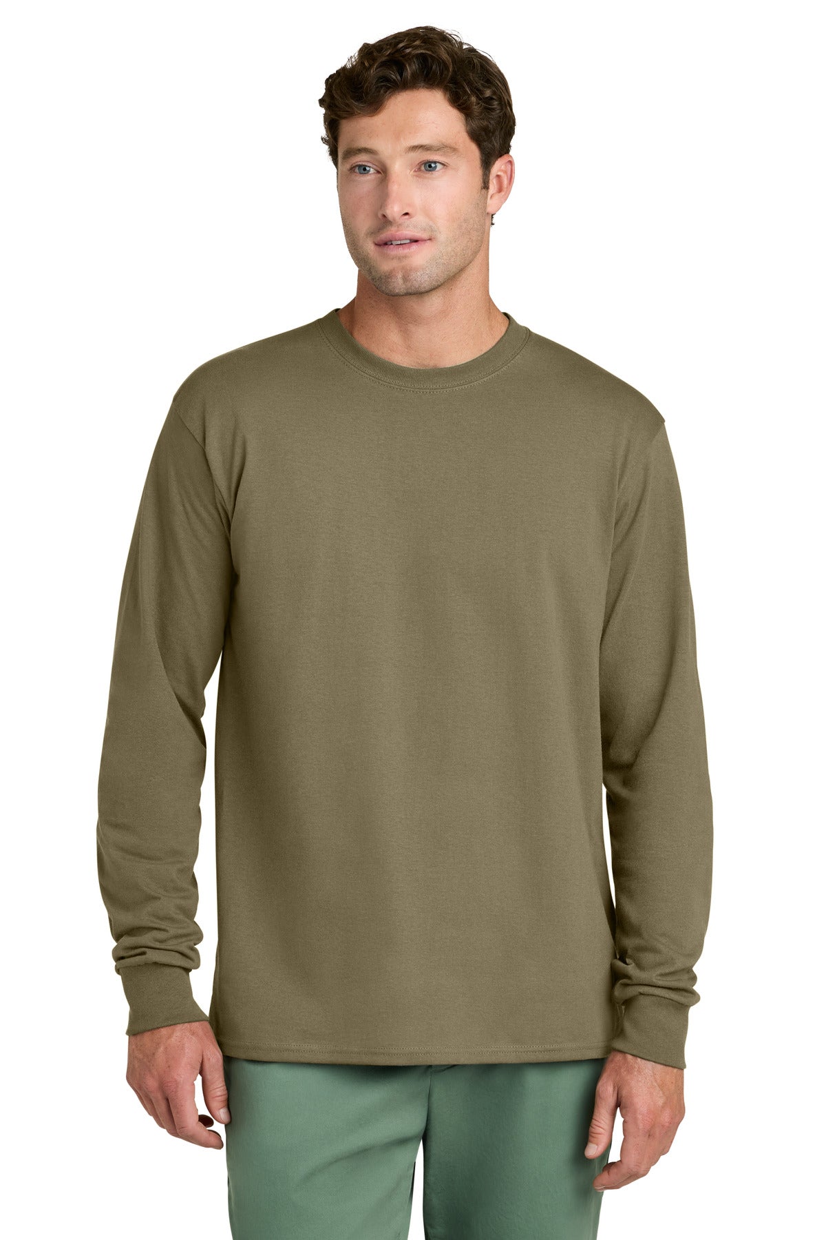 Port & Co Long Sleeve Core Cotton Tee. PC54LS - Coyote Brown - front
