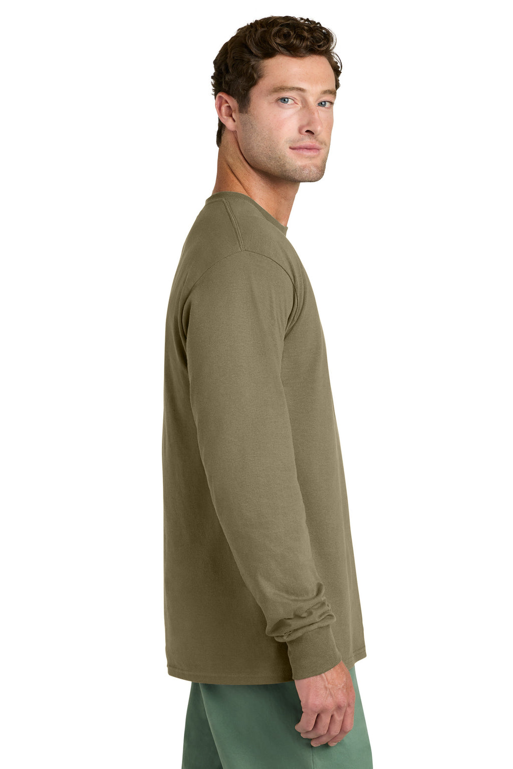 Port & Co Long Sleeve Core Cotton Tee. PC54LS - Coyote Brown - side