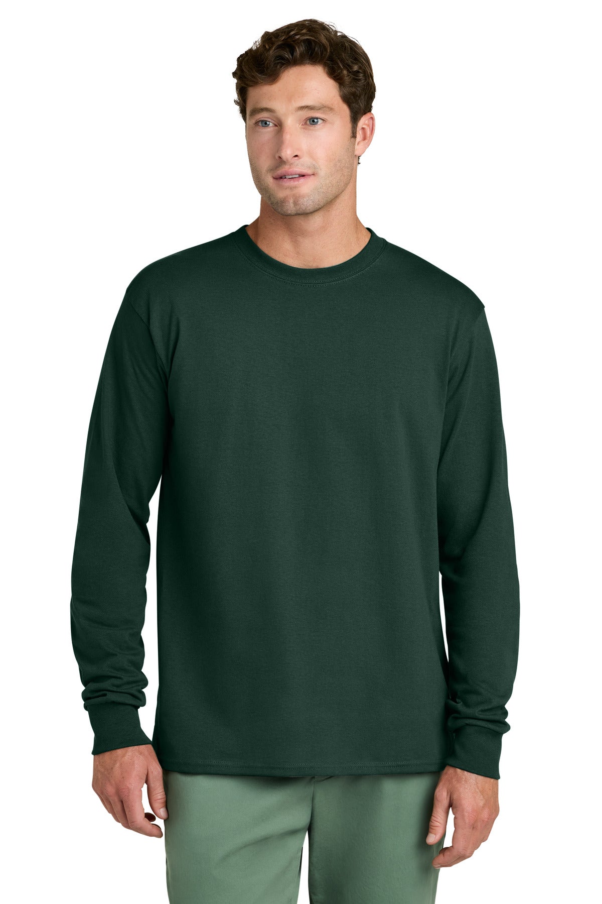 Port & Co Long Sleeve Core Cotton Tee. PC54LS - Dark Green - front