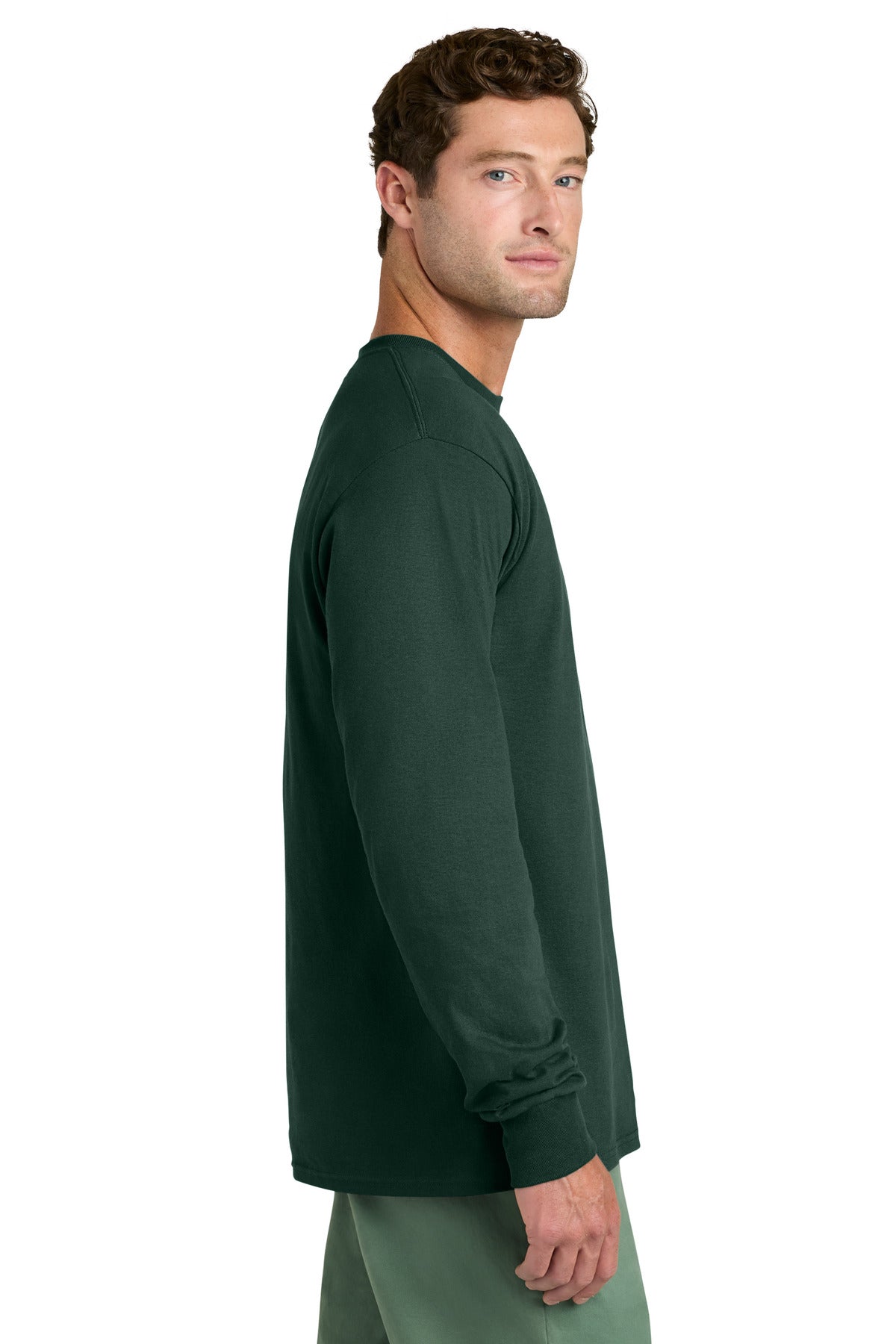Port & Co Long Sleeve Core Cotton Tee. PC54LS - Dark Green - side