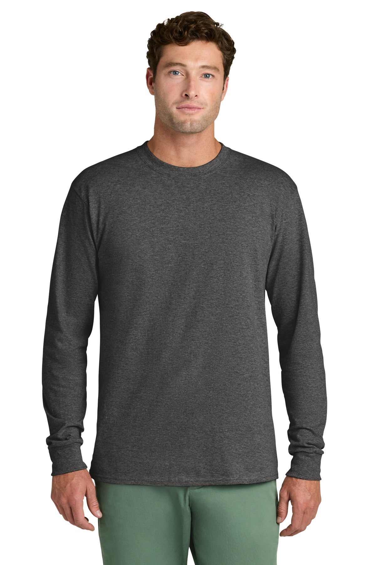 Port & Co Long Sleeve Core Cotton Tee. PC54LS - Dark Heather Grey - front