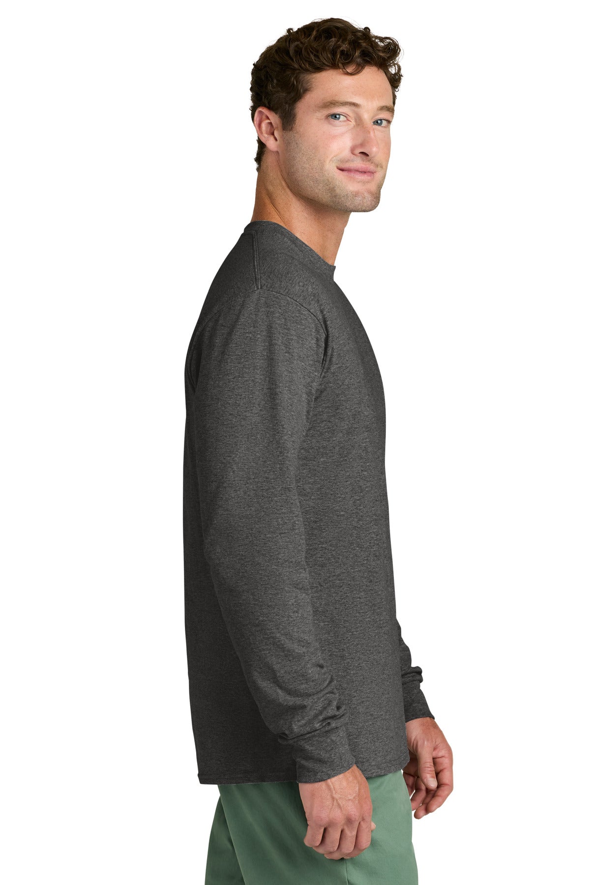 Port & Co Long Sleeve Core Cotton Tee. PC54LS - Dark Heather Grey - side