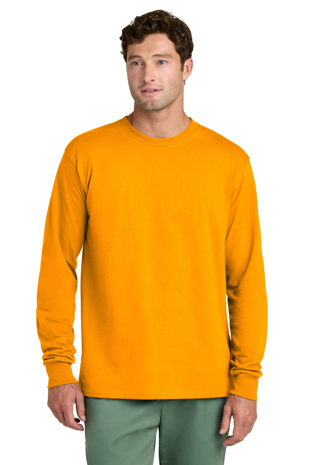 Port & Co Long Sleeve Core Cotton Tee. PC54LS - Gold - front