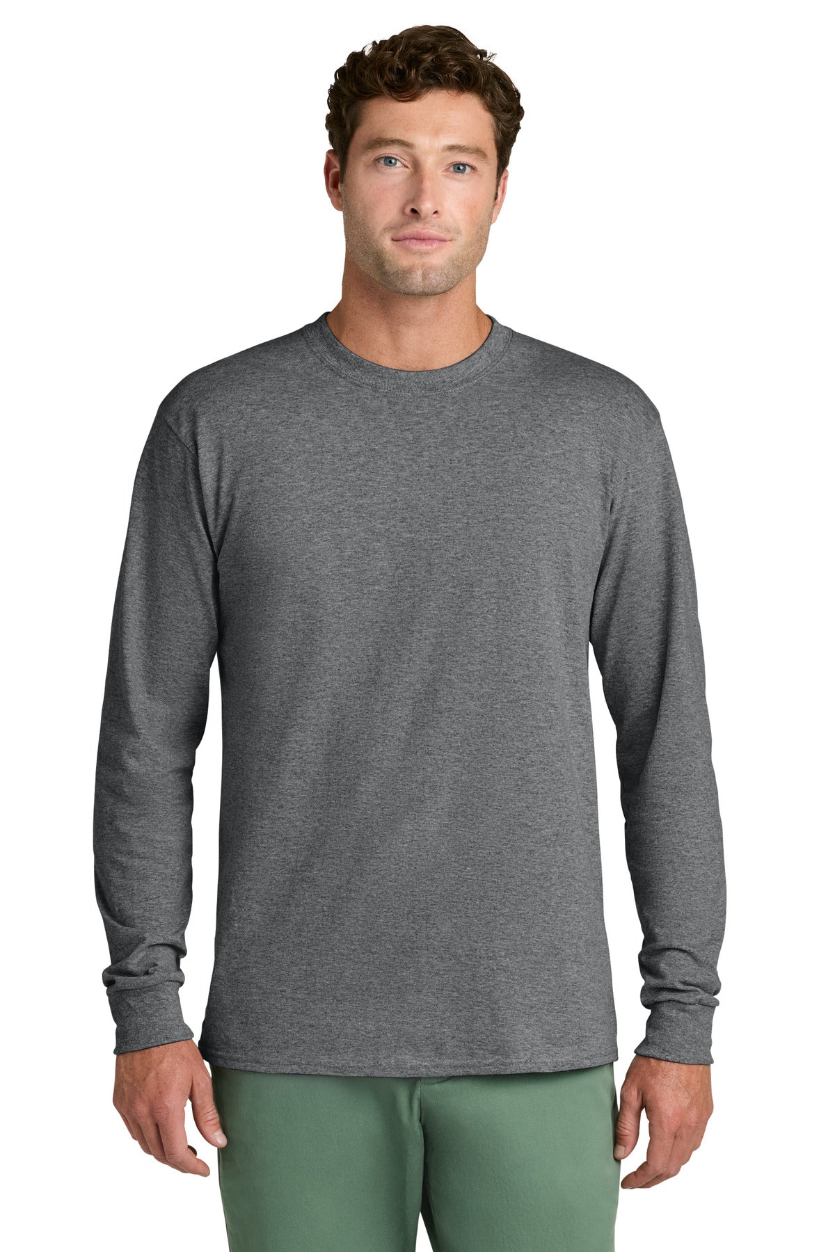 Port & Co Long Sleeve Core Cotton Tee. PC54LS - Graphite Heather - front
