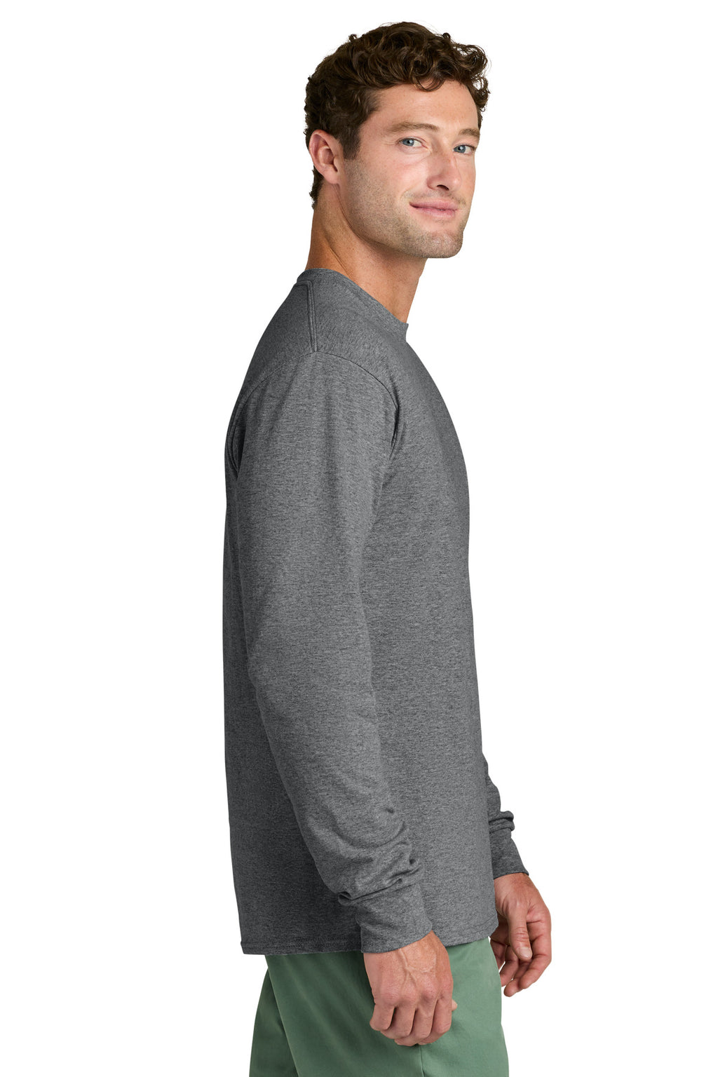 Port & Co Long Sleeve Core Cotton Tee. PC54LS - Graphite Heather - side