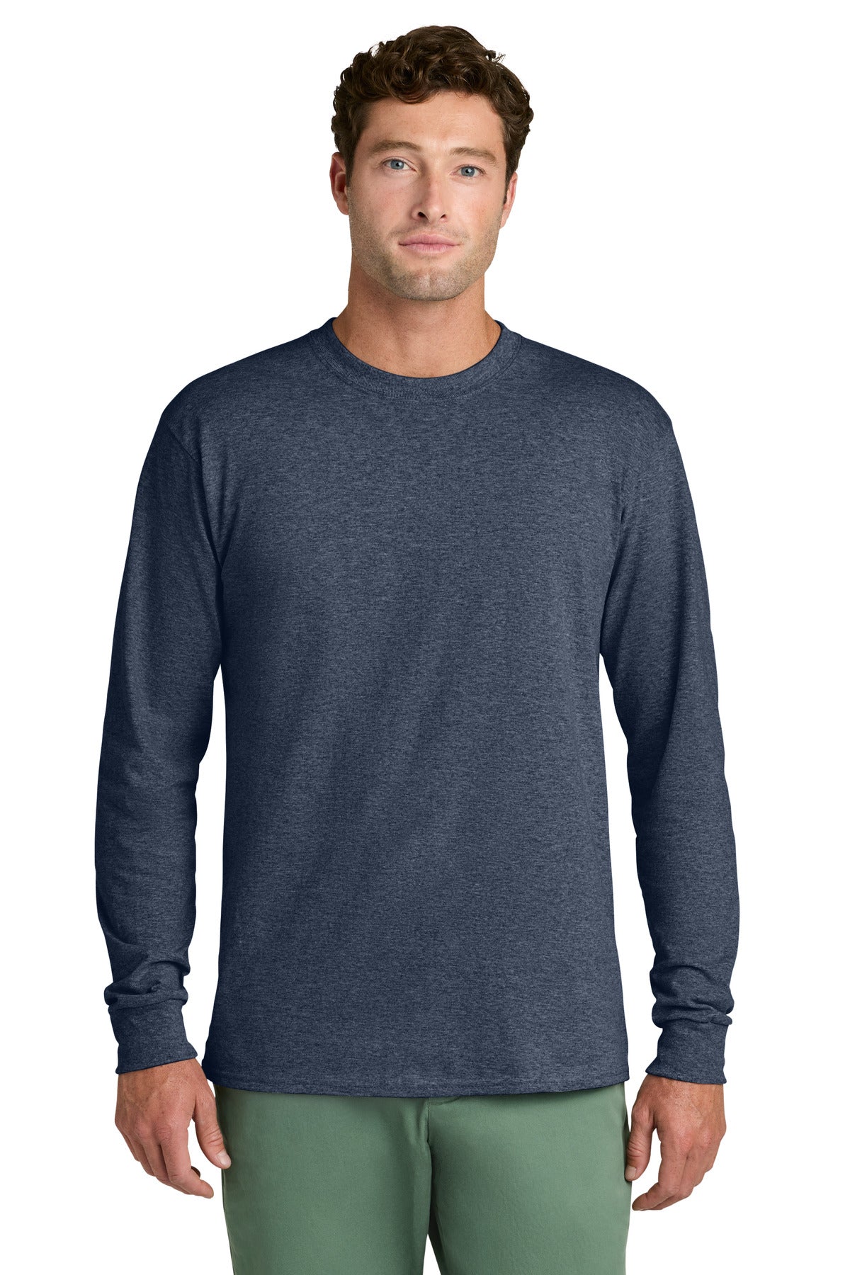 Port & Co Long Sleeve Core Cotton Tee. PC54LS - Heather Navy - front