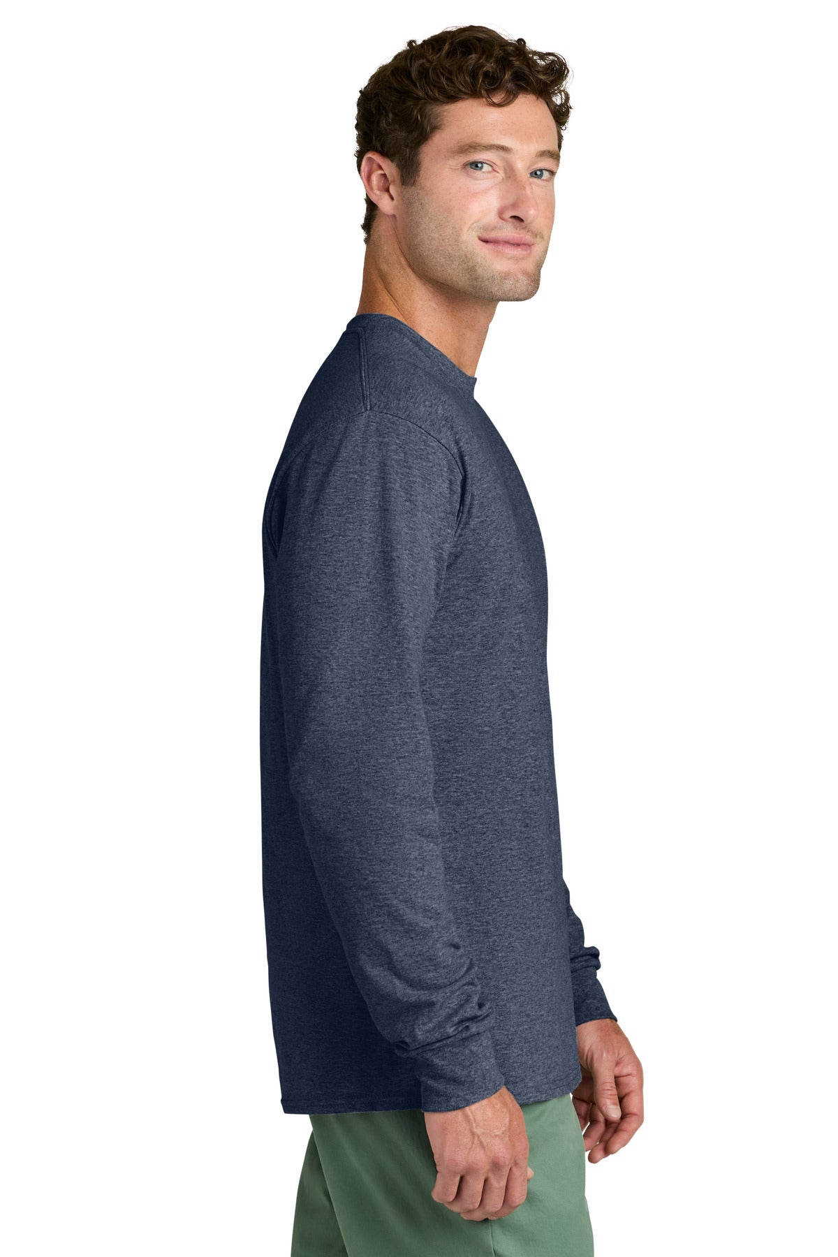 Port & Co Long Sleeve Core Cotton Tee. PC54LS - Heather Navy - side