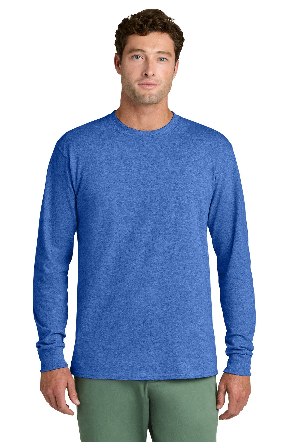 Port & Co Long Sleeve Core Cotton Tee. PC54LS - Heather Royal - front