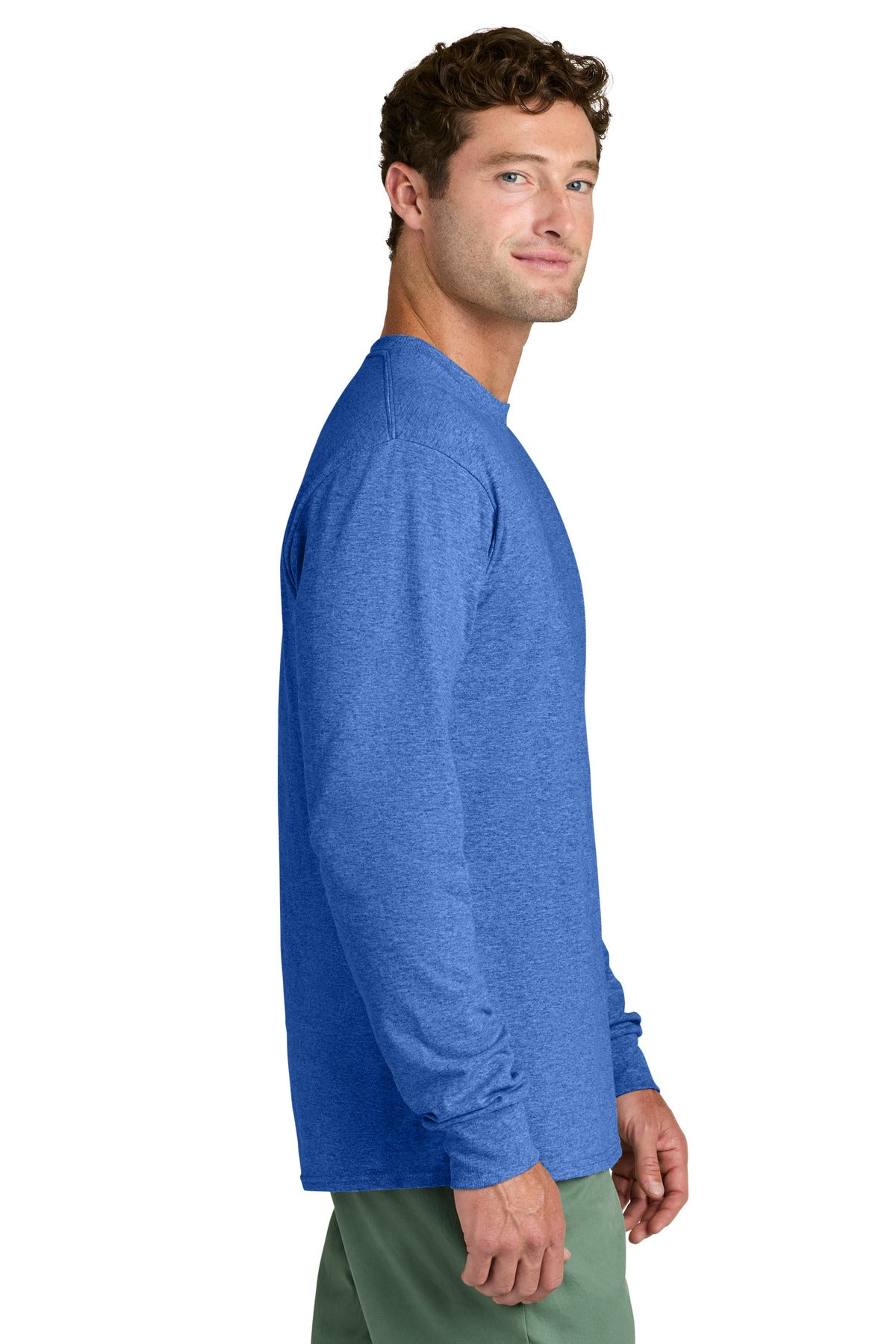 Port & Co Long Sleeve Core Cotton Tee. PC54LS - Heather Royal - side