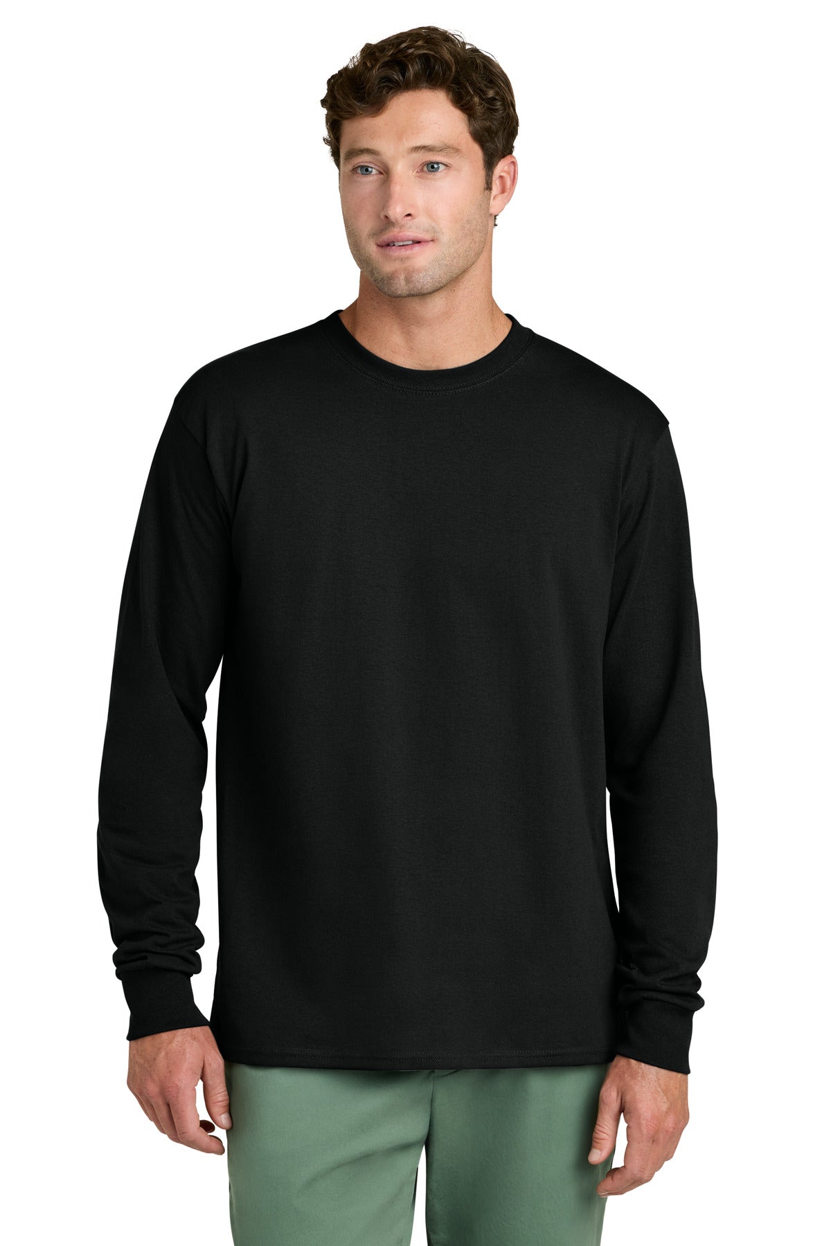 Port & Co Long Sleeve Core Cotton Tee. PC54LS - Jet Black - front