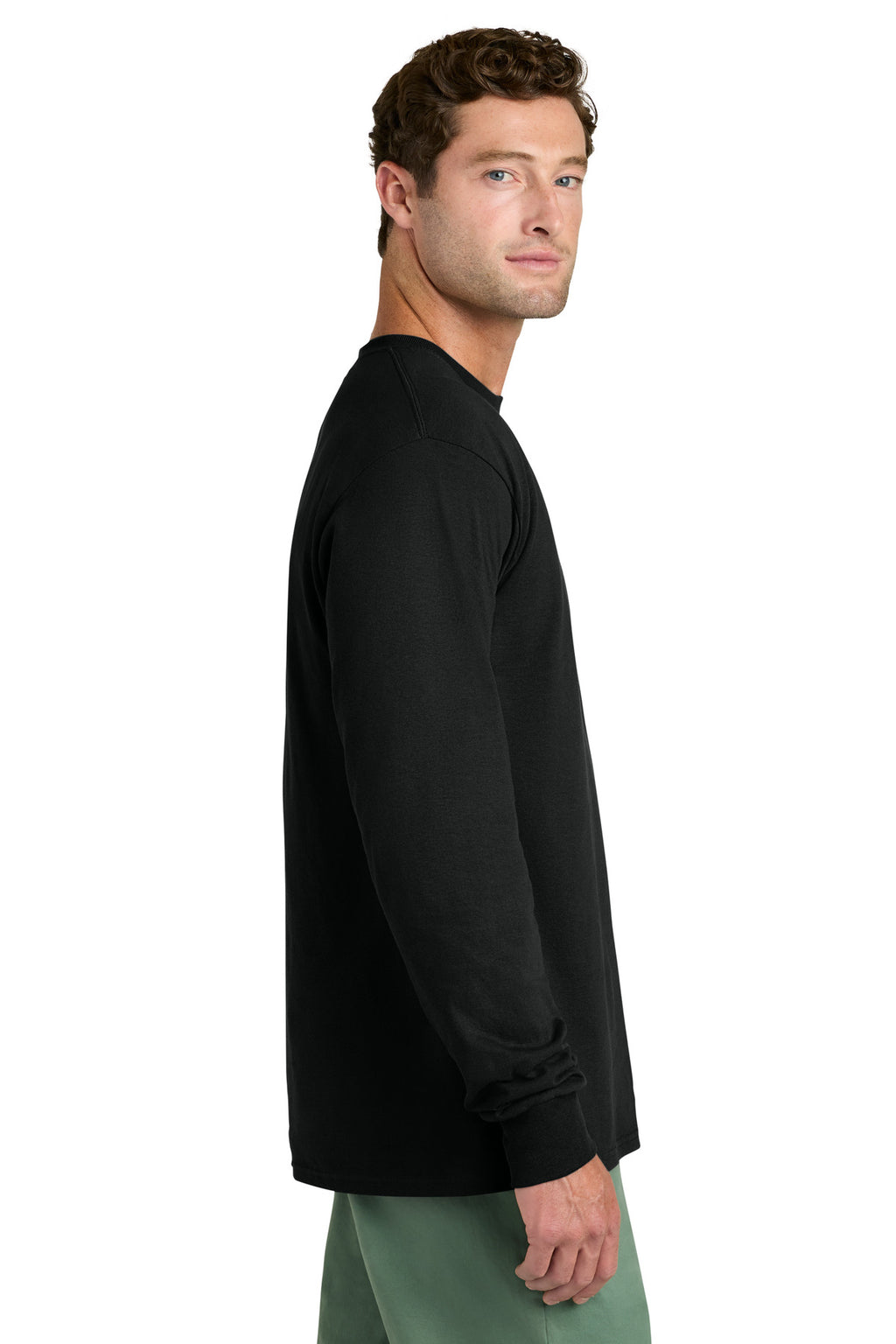 Port & Co Long Sleeve Core Cotton Tee. PC54LS - Jet Black - side