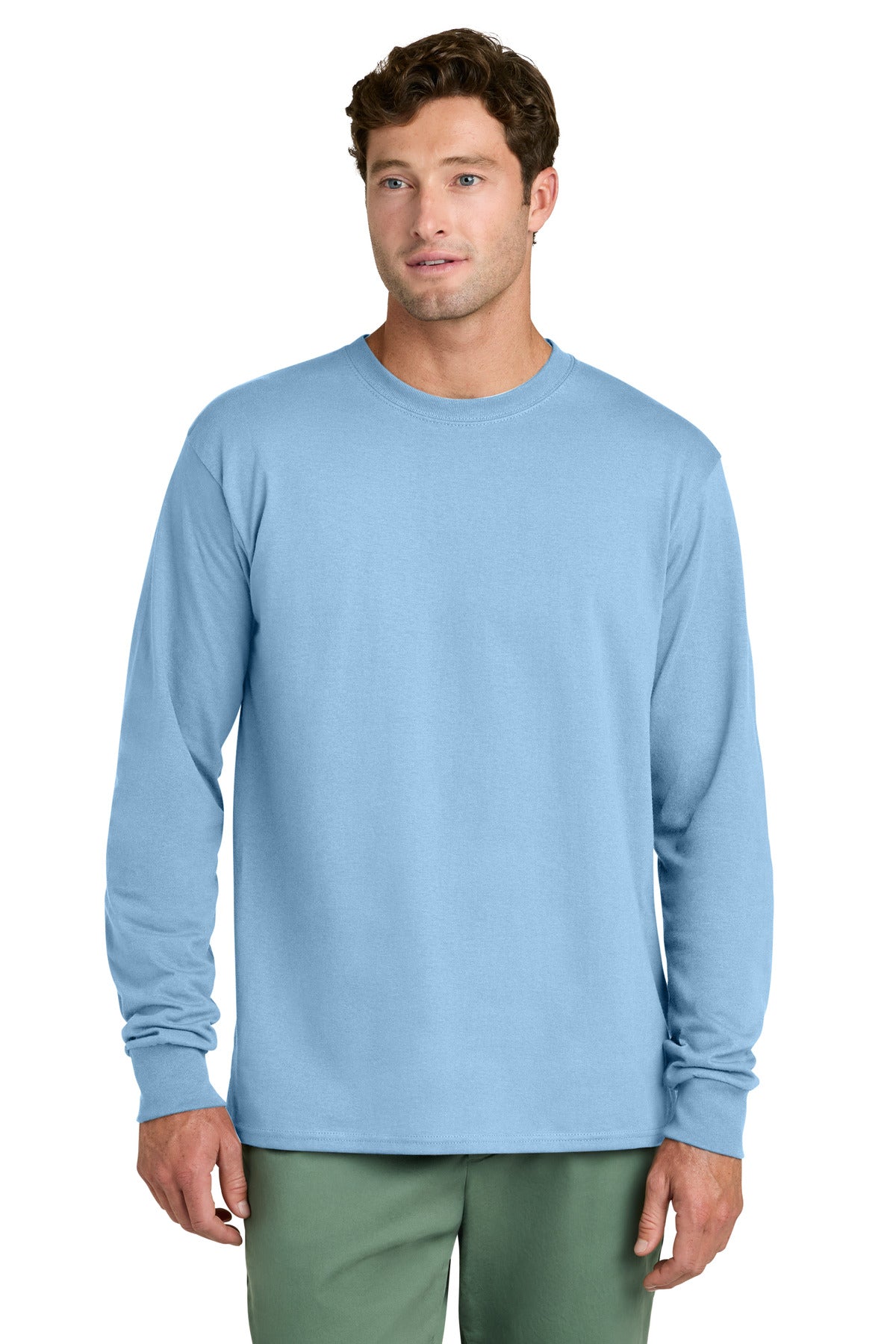 Port & Co Long Sleeve Core Cotton Tee. PC54LS - Light Blue - front
