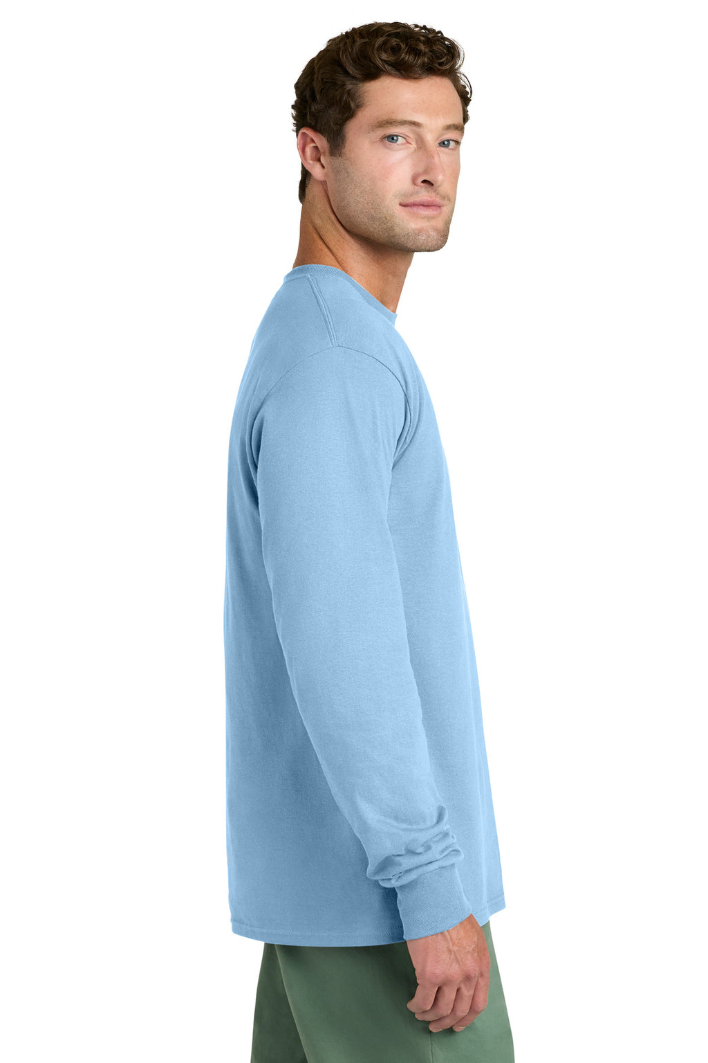 Port & Co Long Sleeve Core Cotton Tee. PC54LS - Light Blue - side