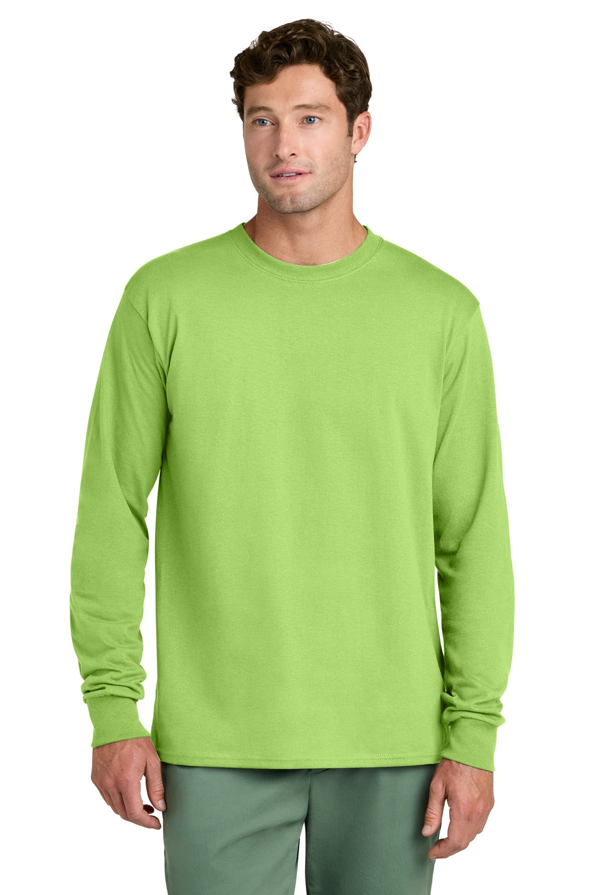 Port & Co Long Sleeve Core Cotton Tee. PC54LS - Lime - front