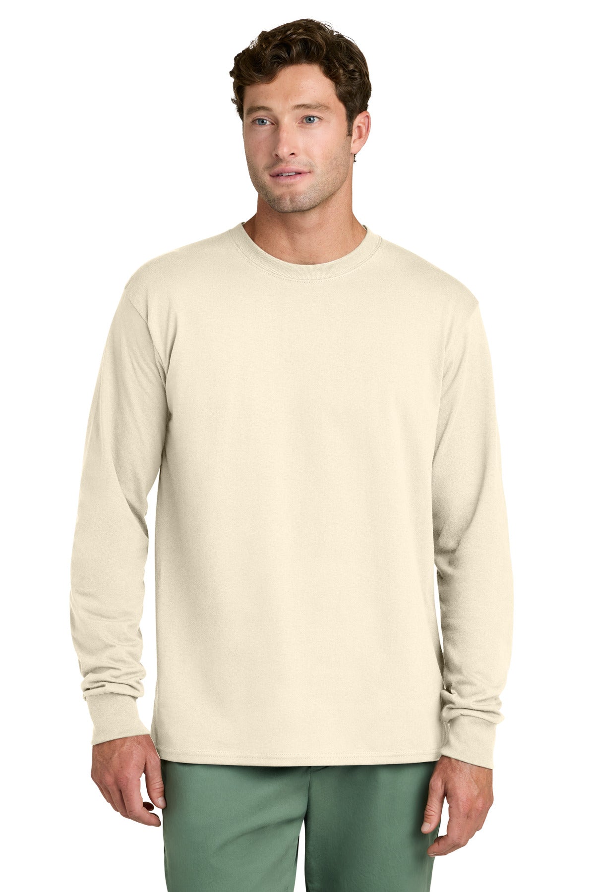Port & Co Long Sleeve Core Cotton Tee. PC54LS - Natural - front