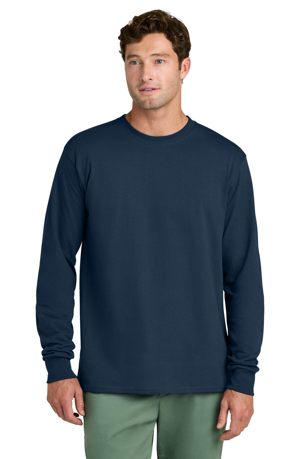 Port & Co Long Sleeve Core Cotton Tee. PC54LS - Navy - front