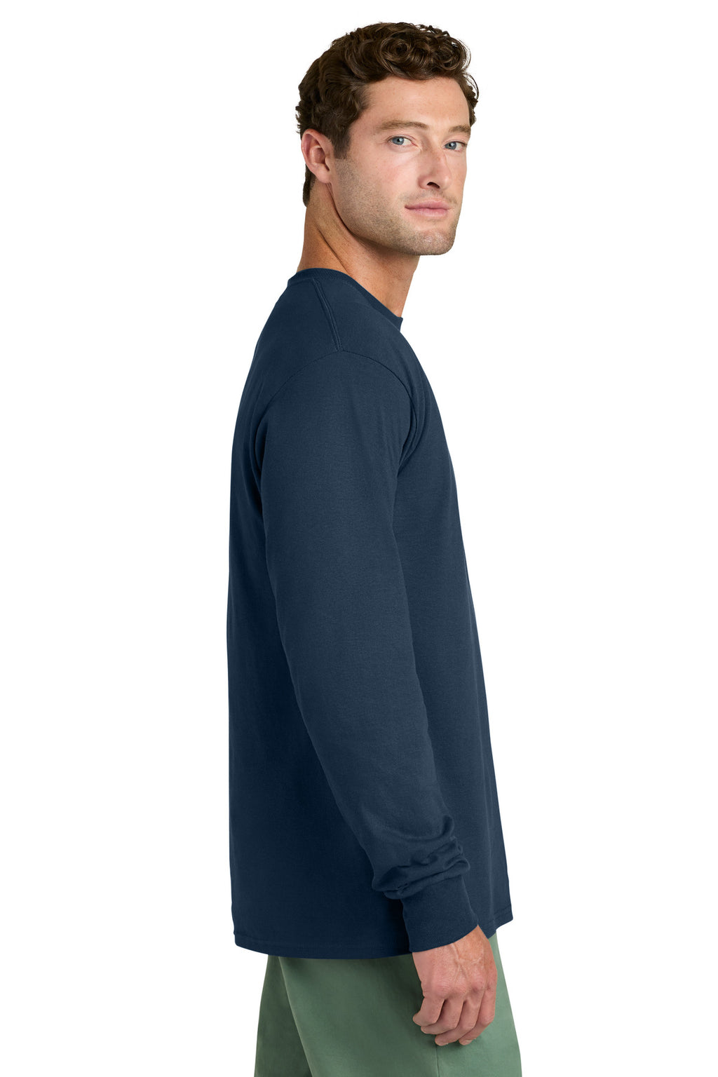 Port & Co Long Sleeve Core Cotton Tee. PC54LS - Navy - side