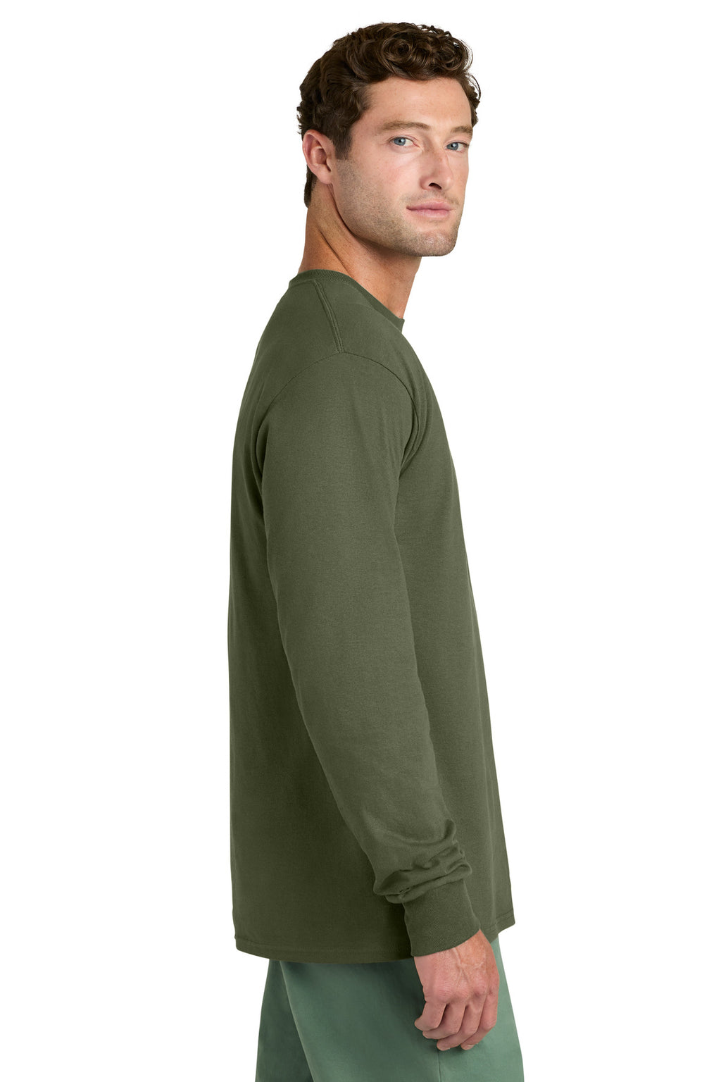 Port & Co Long Sleeve Core Cotton Tee. PC54LS - Olive Drab Green - side