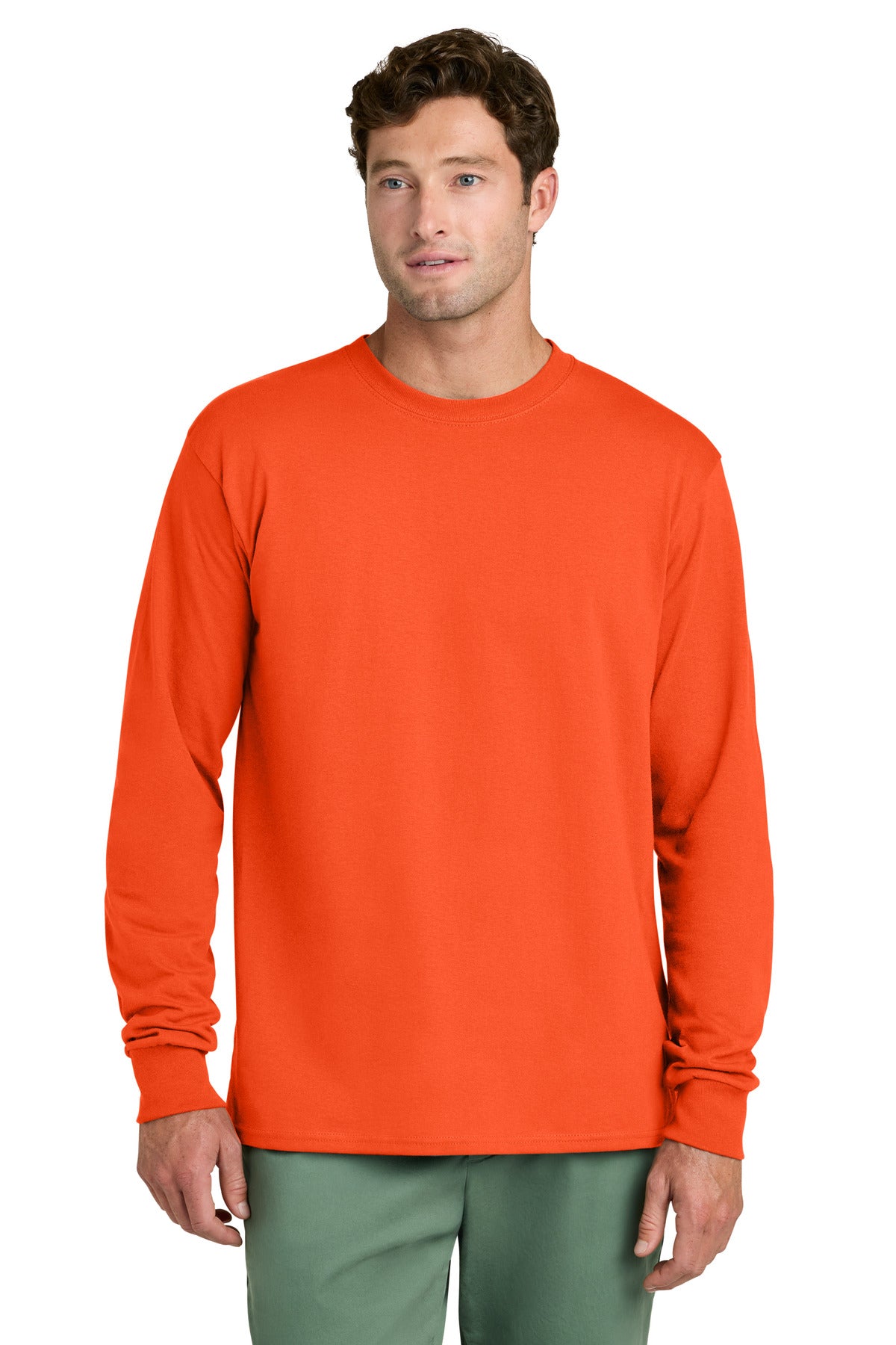 Port & Co Long Sleeve Core Cotton Tee. PC54LS - Orange - front