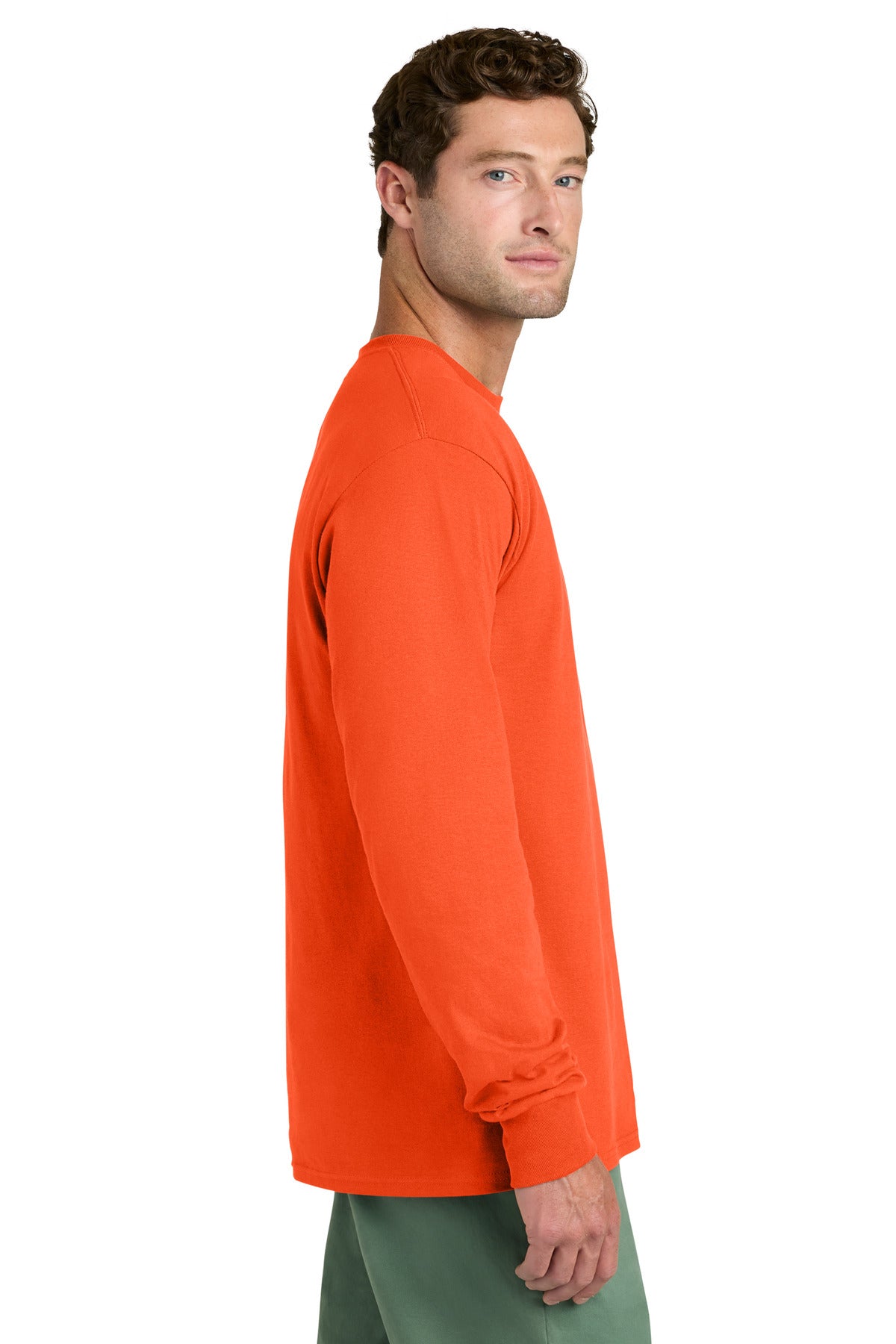 Port & Co Long Sleeve Core Cotton Tee. PC54LS - Orange - side