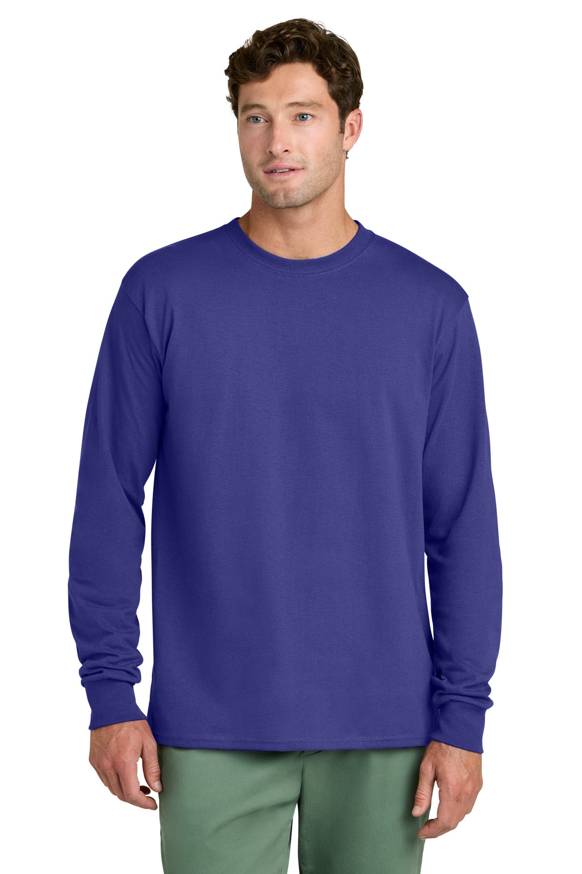 Port & Co Long Sleeve Core Cotton Tee. PC54LS - Purple - front