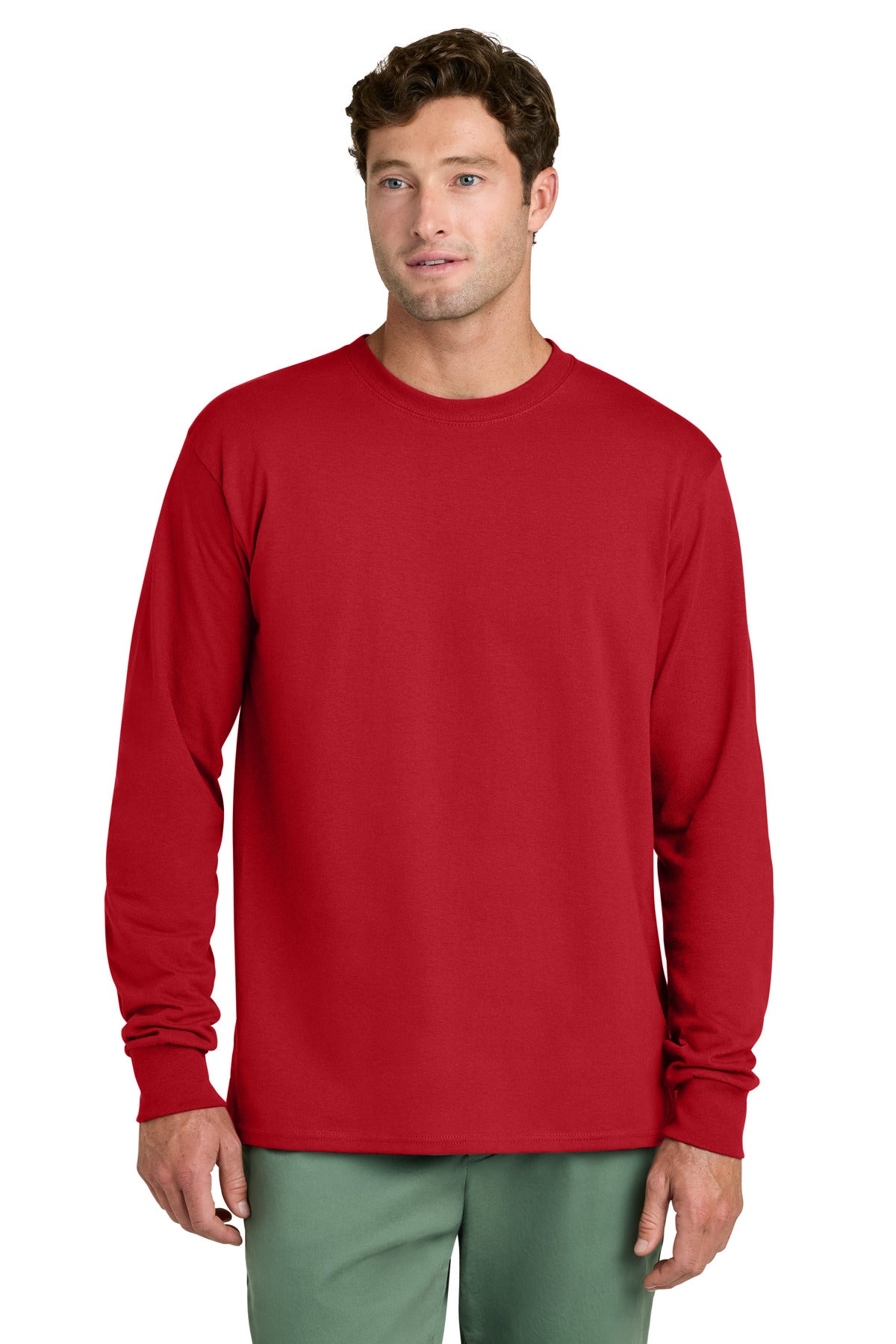 Port & Co Long Sleeve Core Cotton Tee. PC54LS - Red - front