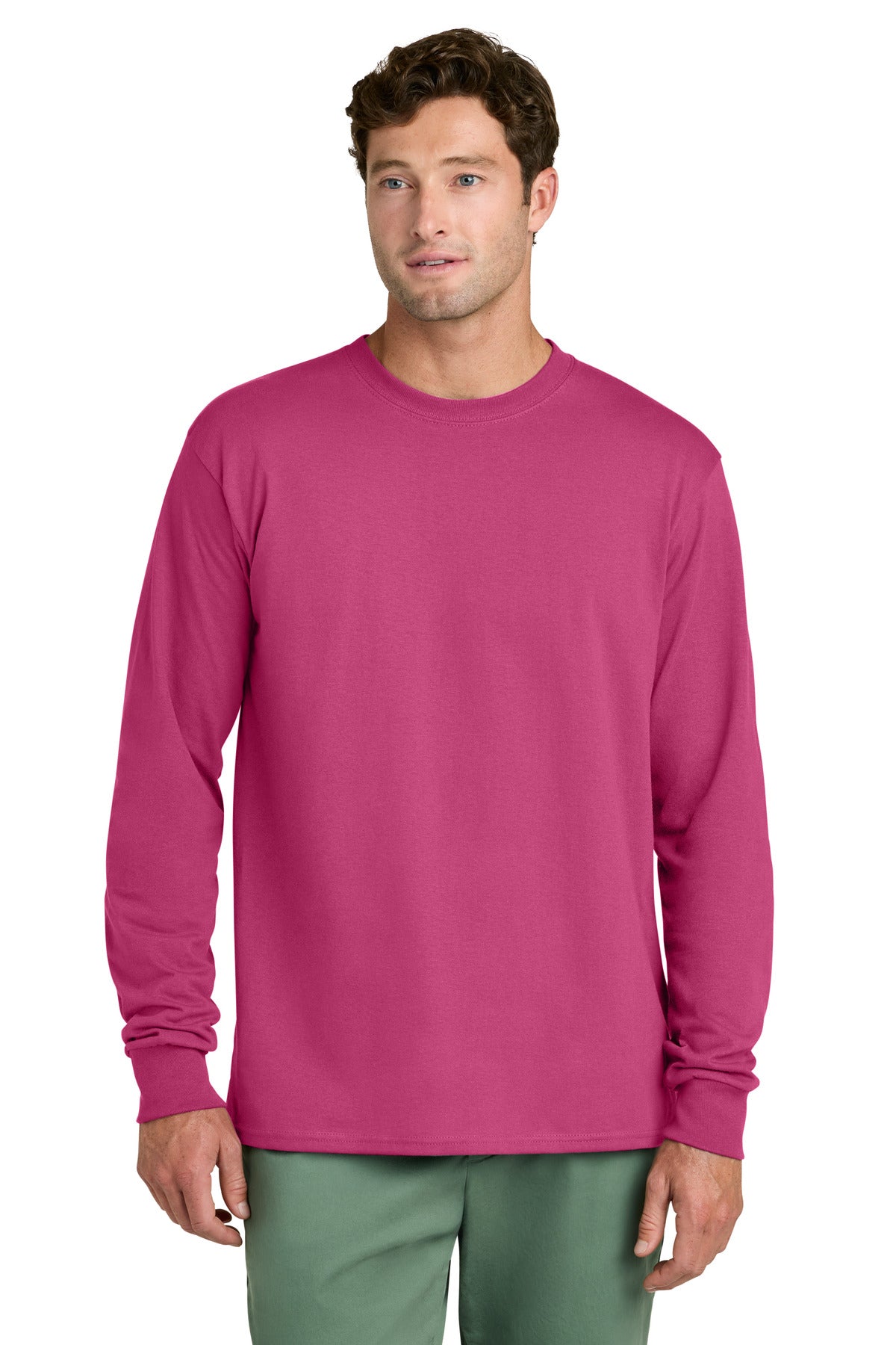 Port & Co Long Sleeve Core Cotton Tee. PC54LS - Sangria - front