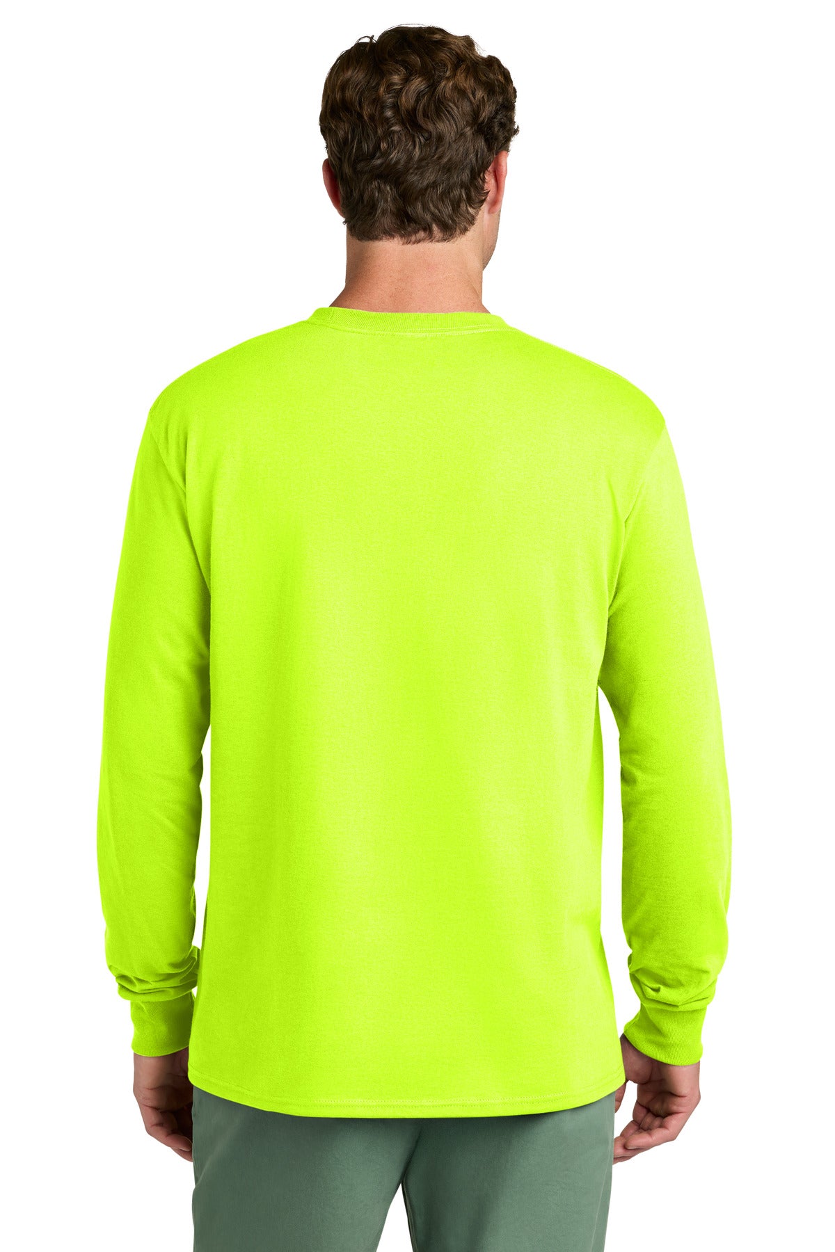 Port & Co Long Sleeve Core Cotton Tee. PC54LS - S. Green - back
