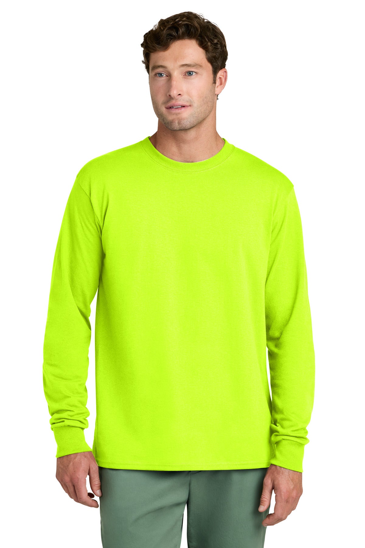 Port & Co Long Sleeve Core Cotton Tee. PC54LS - S. Green - front