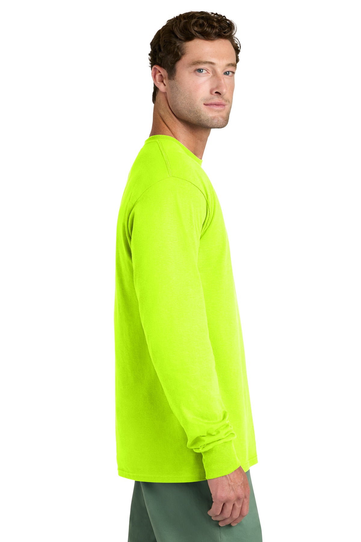 Port & Co Long Sleeve Core Cotton Tee. PC54LS - S. Green - side