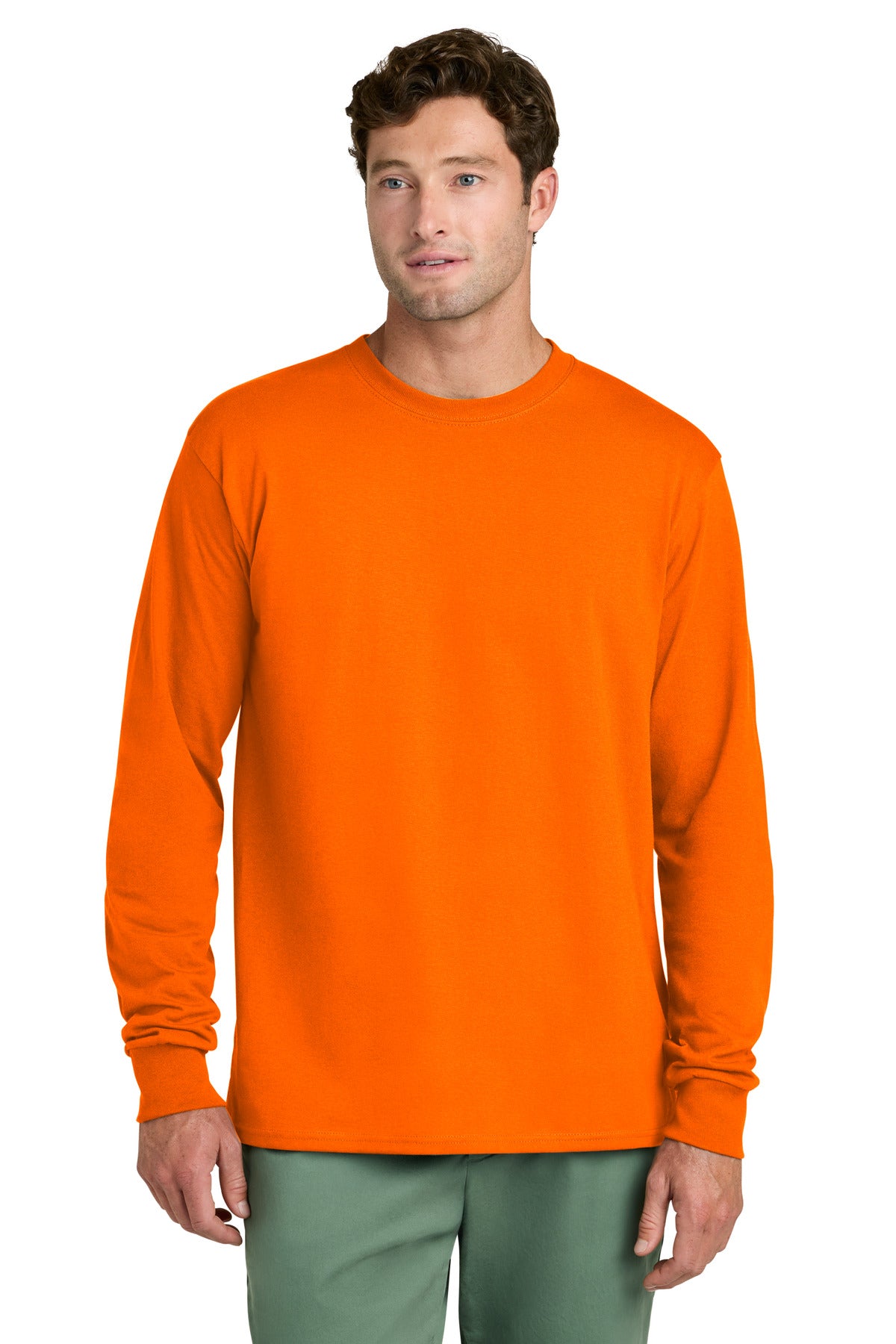 Port & Co Long Sleeve Core Cotton Tee. PC54LS - S. Orange - front