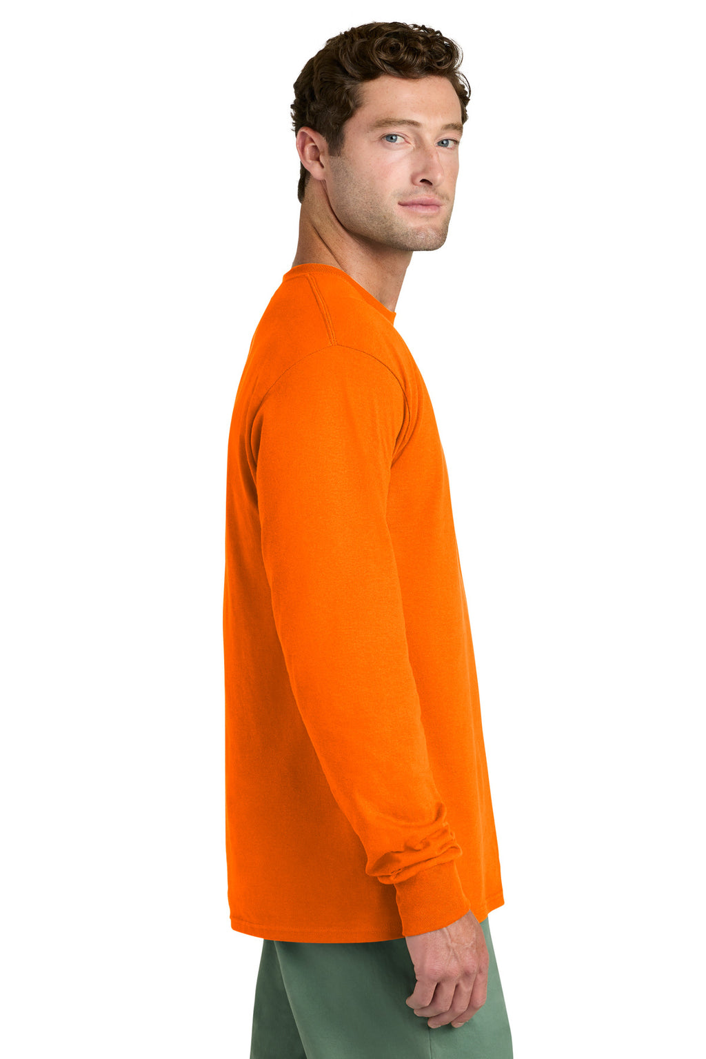 Port & Co Long Sleeve Core Cotton Tee. PC54LS - S. Orange - side