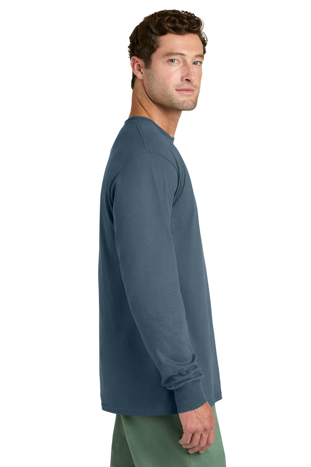 Port & Co Long Sleeve Core Cotton Tee. PC54LS - Steel Blue - side