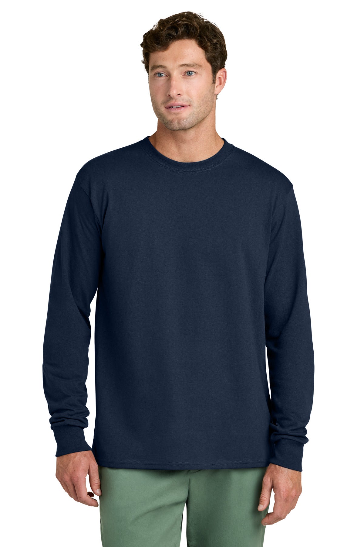 Port & Co Long Sleeve Core Cotton Tee. PC54LS - True Navy - front